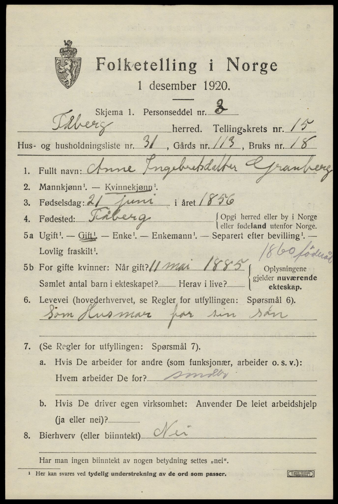 SAH, 1920 census for Fåberg, 1920, p. 15328