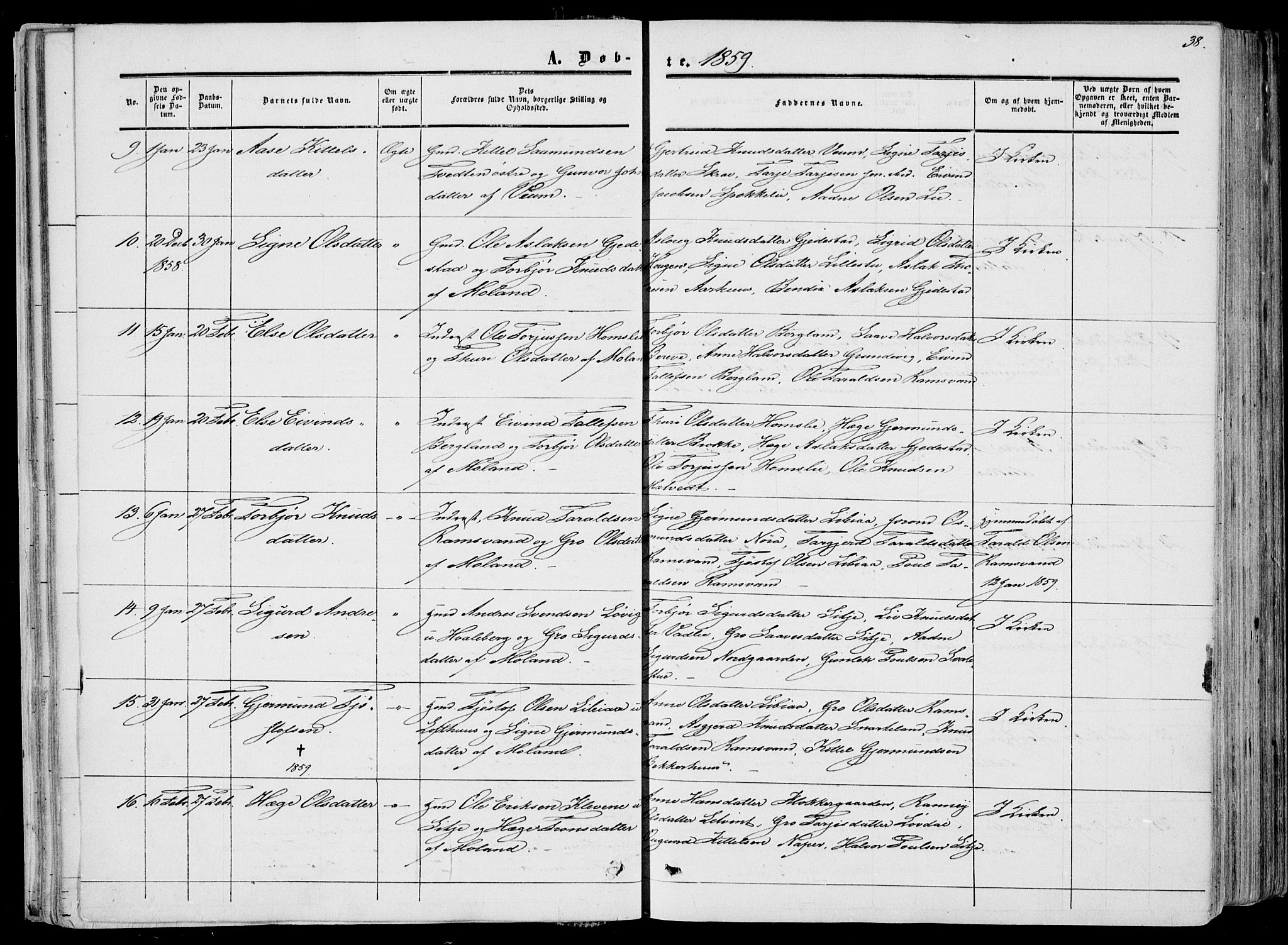 Fyresdal kirkebøker, SAKO/A-263/F/Fa/L0005: Parish register (official) no. I 5, 1855-1871, p. 38