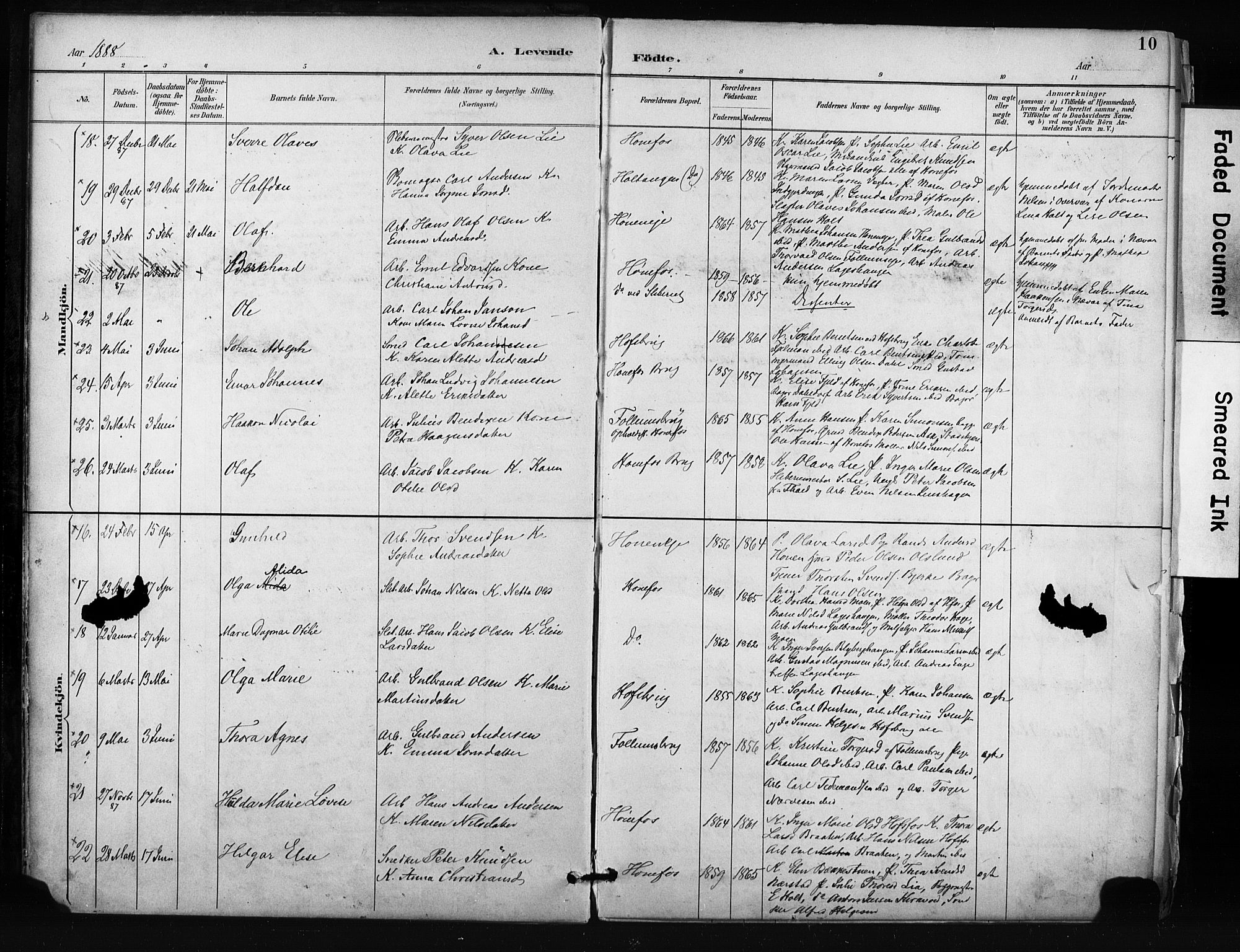 Hønefoss kirkebøker, AV/SAKO-A-609/F/Fa/L0002: Parish register (official) no. 2, 1887-1906, p. 10