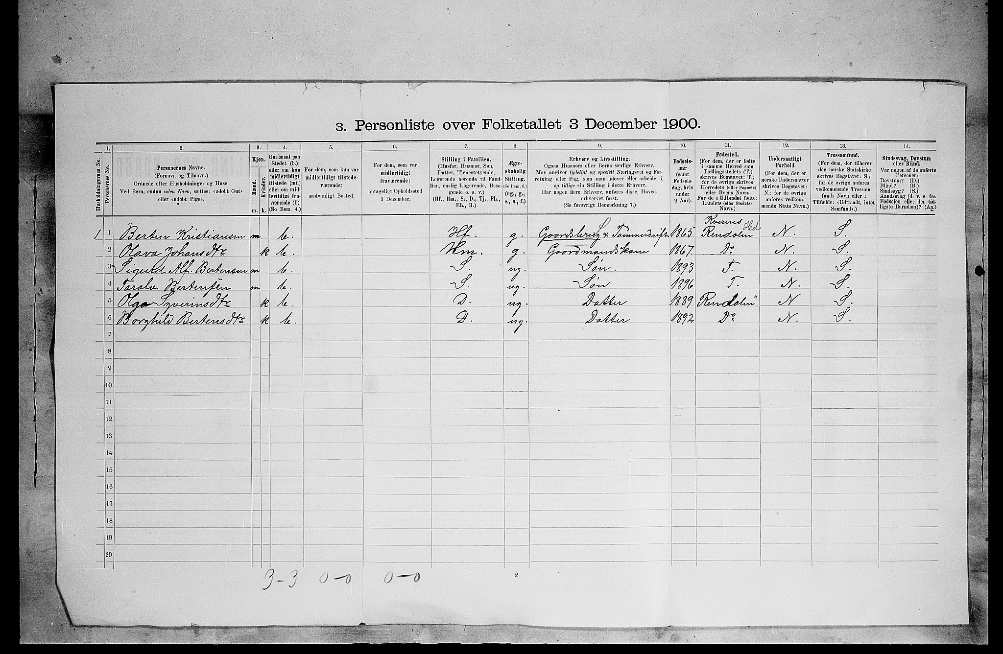 SAH, 1900 census for Tynset, 1900, p. 53