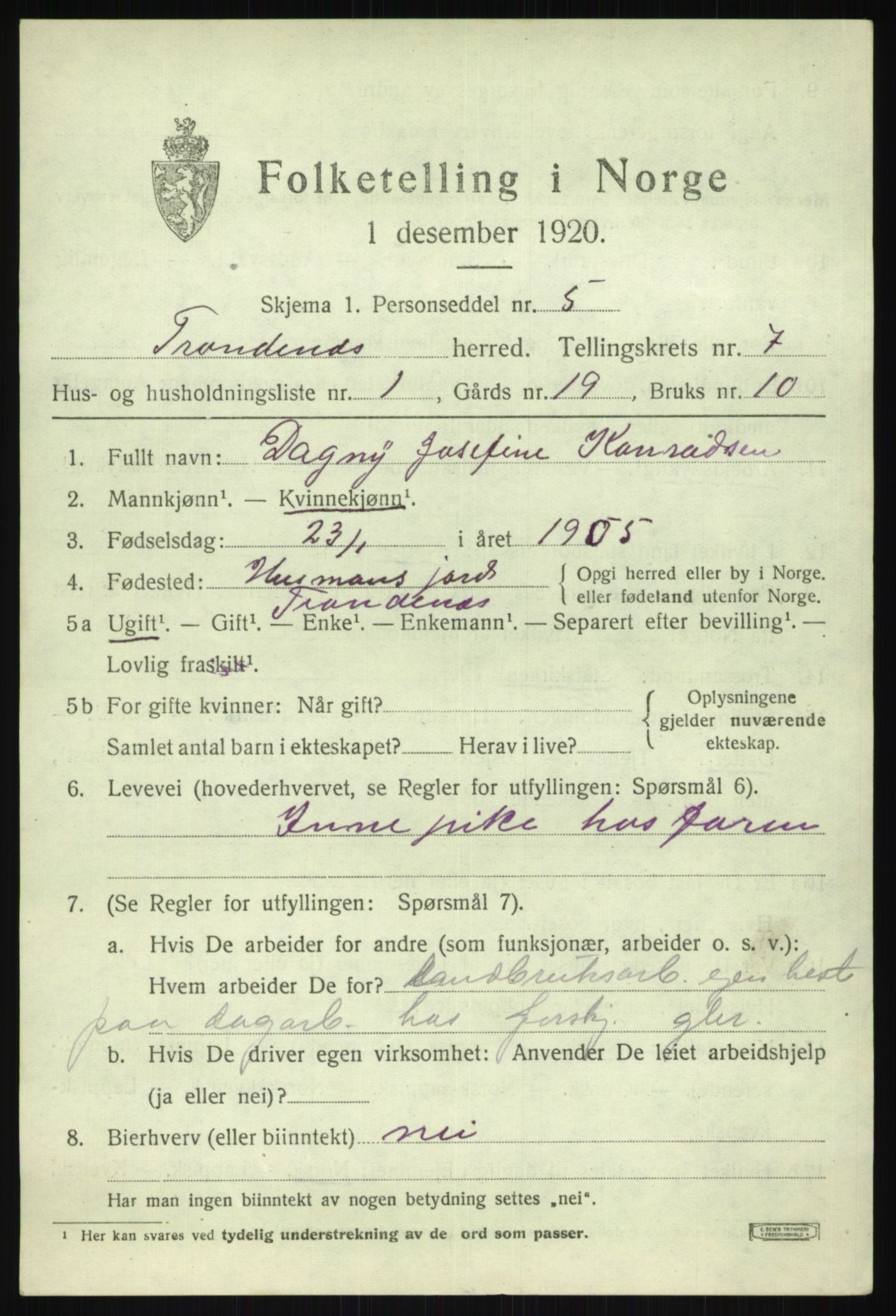 SATØ, 1920 census for Trondenes, 1920, p. 6501