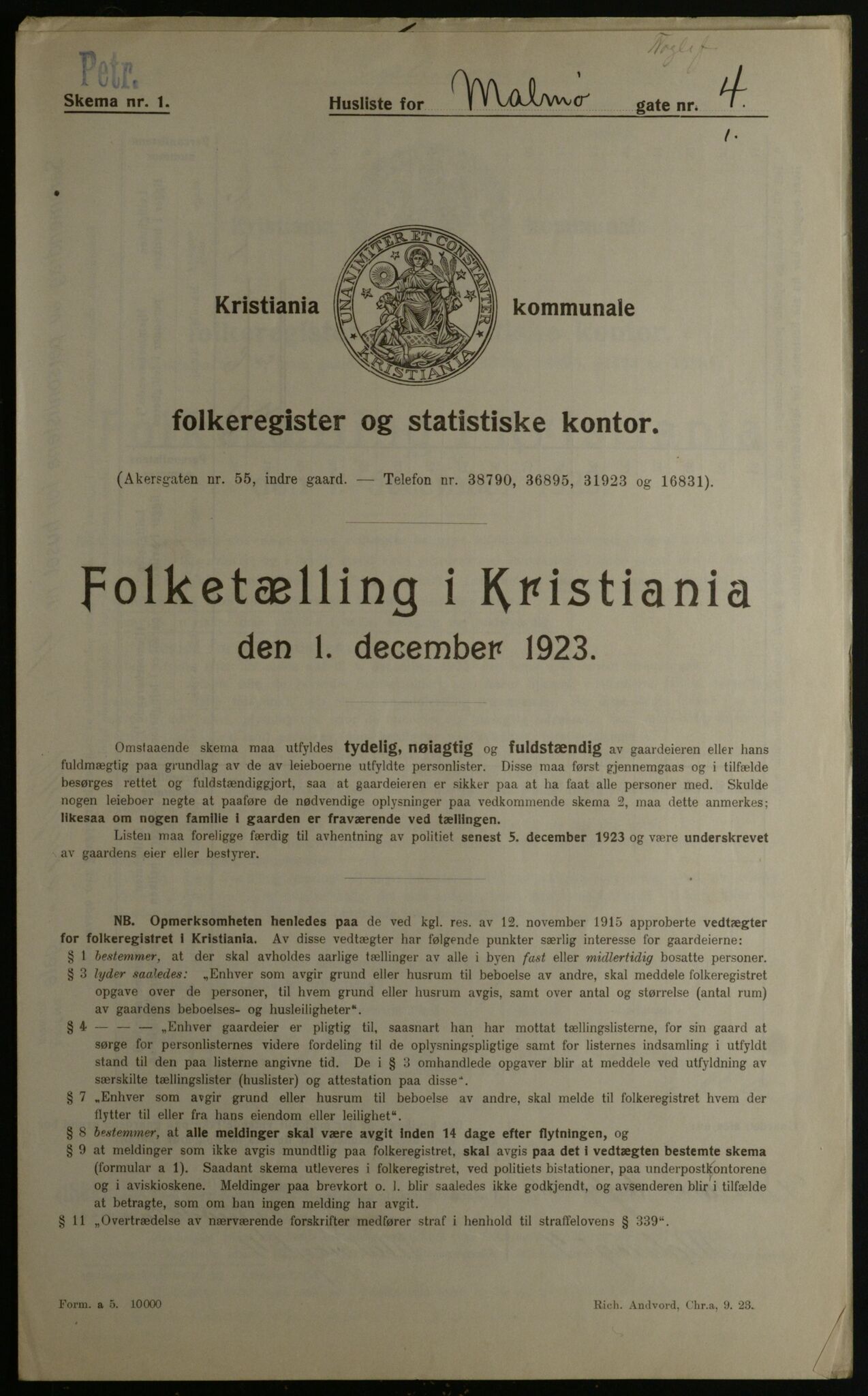 OBA, Municipal Census 1923 for Kristiania, 1923, p. 66760