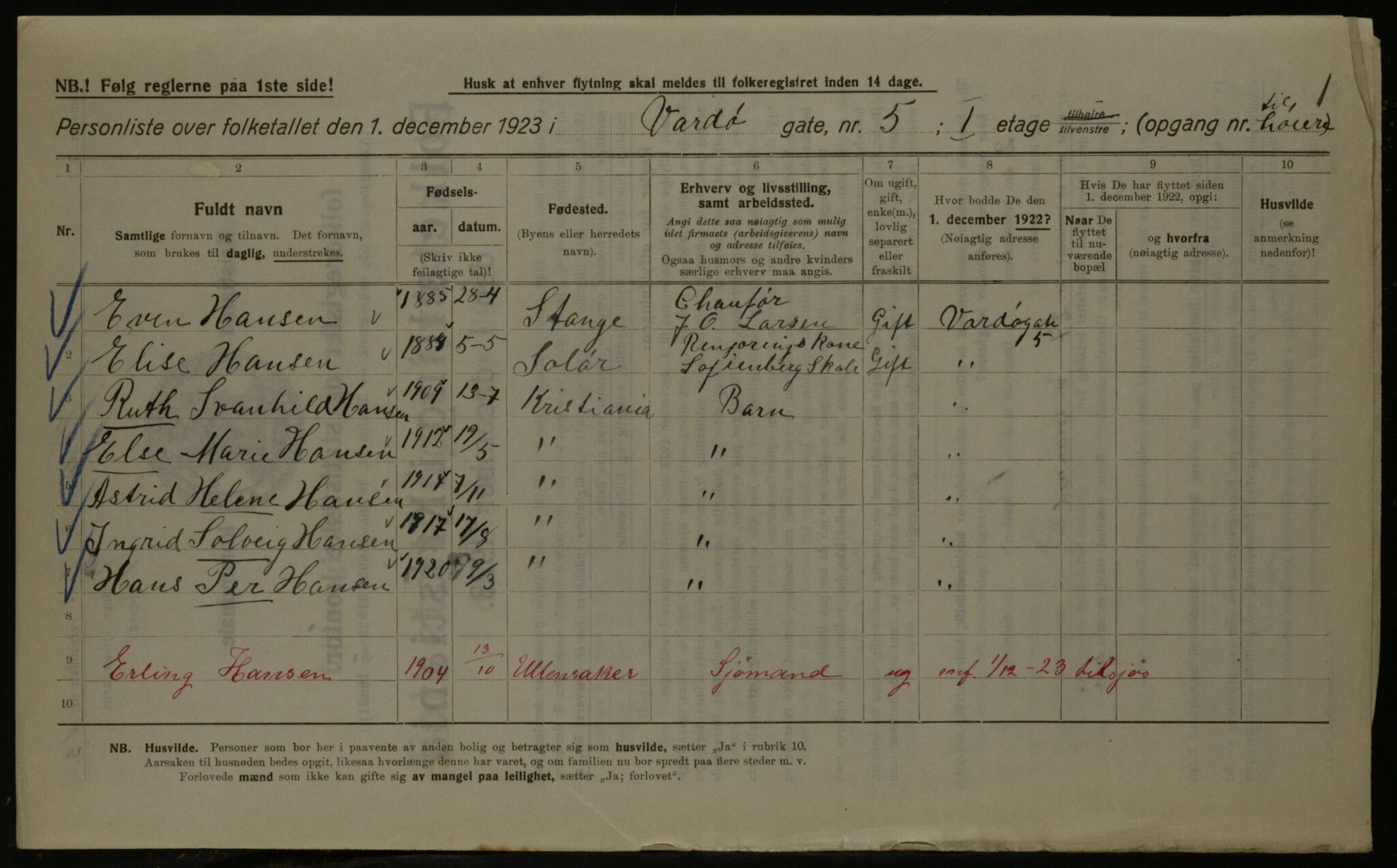 OBA, Municipal Census 1923 for Kristiania, 1923, p. 134764