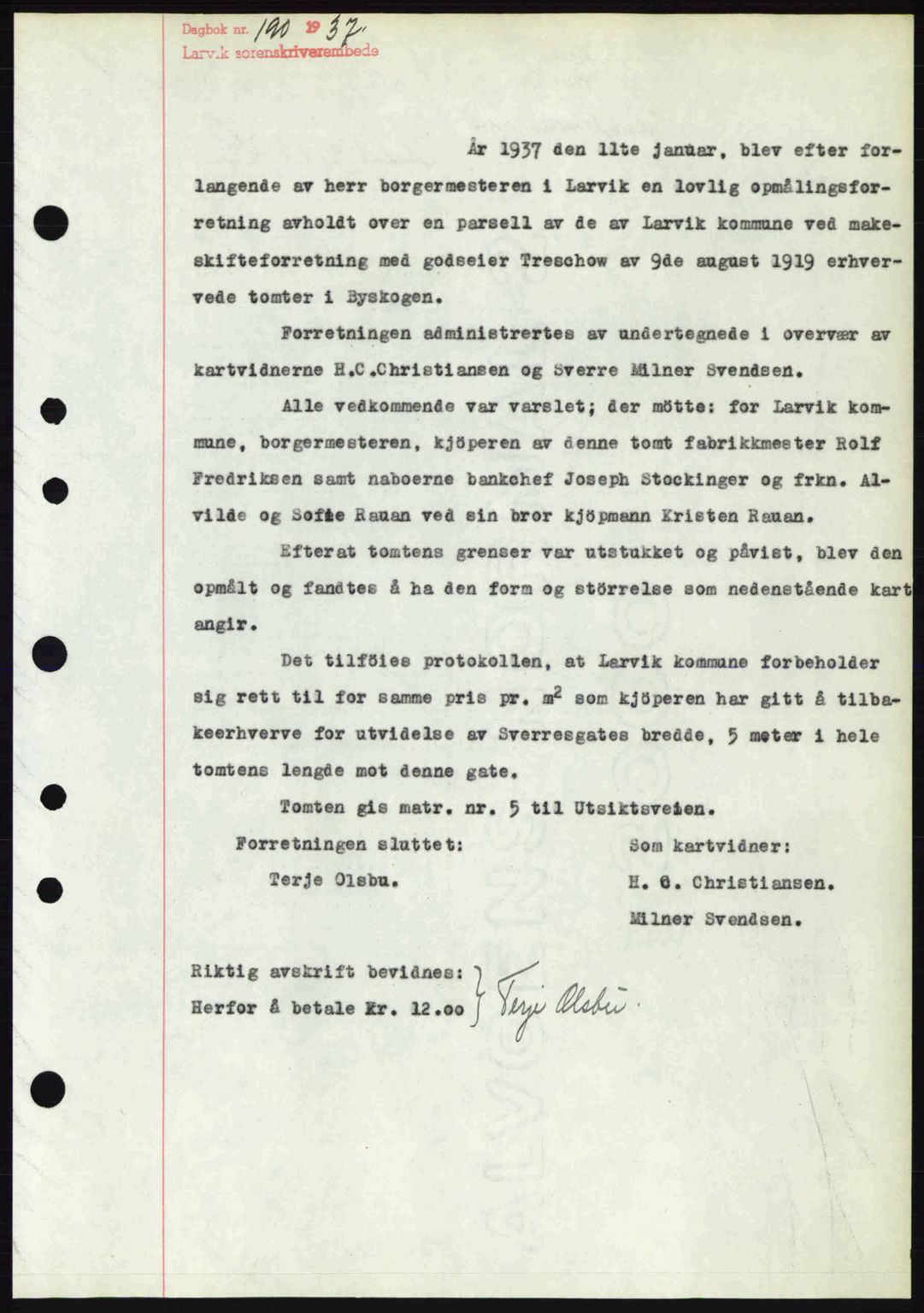 Larvik sorenskriveri, SAKO/A-83/G/Ga/Gab/L0067: Mortgage book no. A-1, 1936-1937, Diary no: : 190/1937