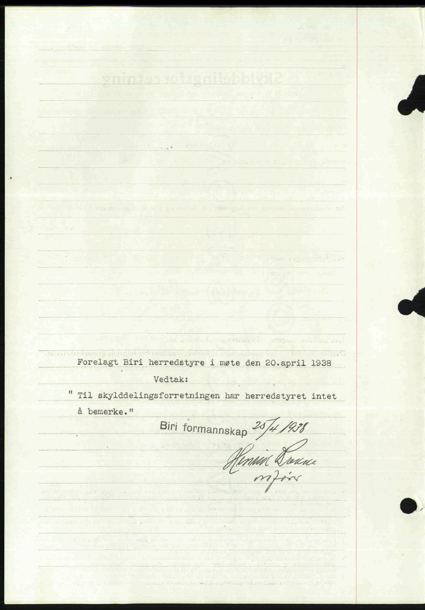 Toten tingrett, SAH/TING-006/H/Hb/Hbc/L0004: Mortgage book no. Hbc-04, 1938-1938, Diary no: : 782/1938