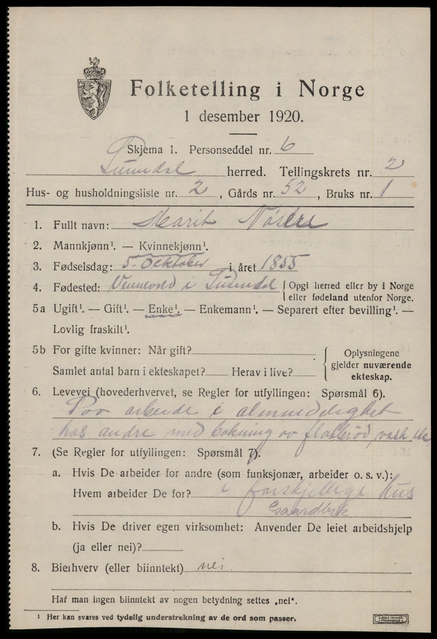 SAT, 1920 census for Sunndal, 1920, p. 1108