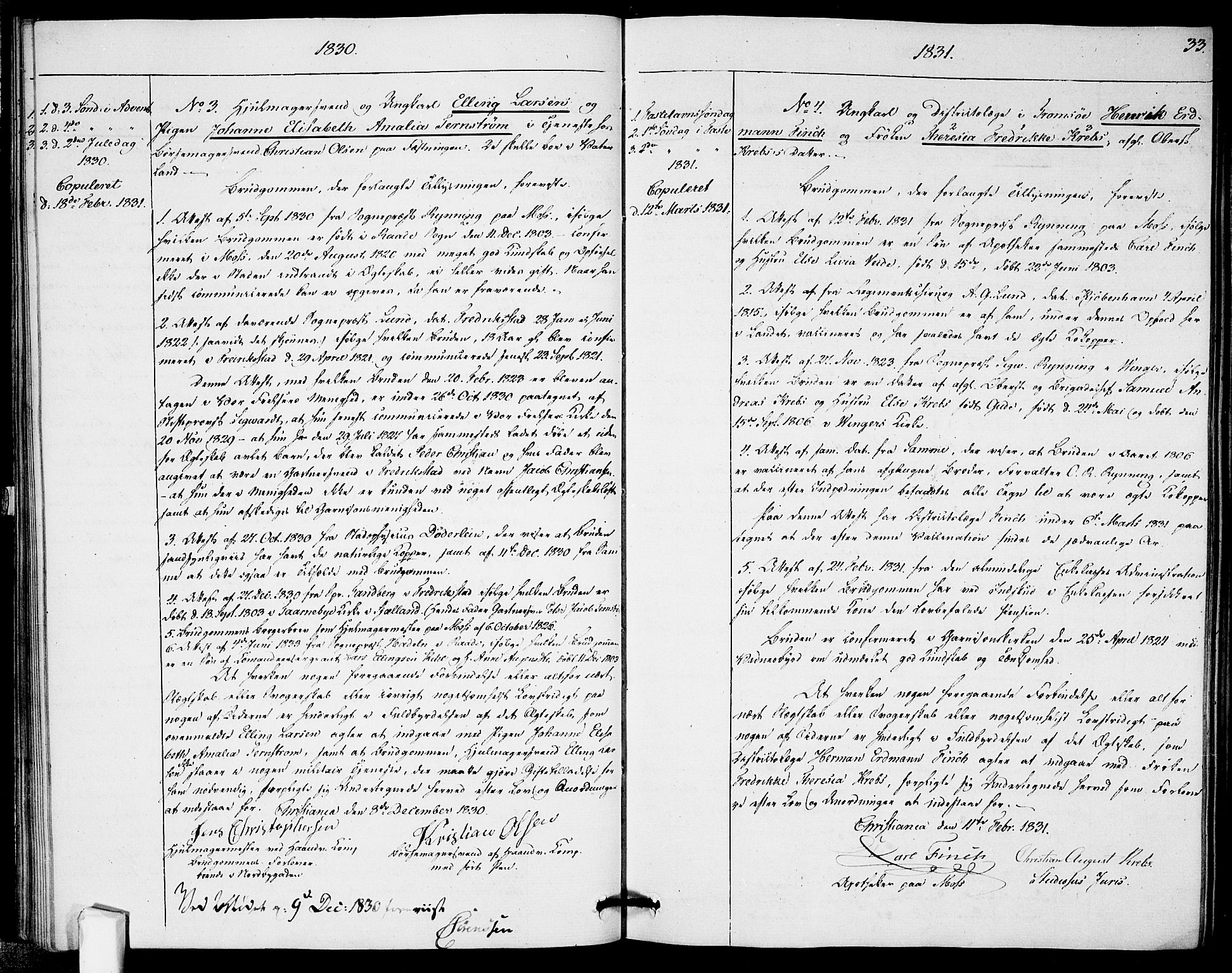 Garnisonsmenigheten Kirkebøker, SAO/A-10846/H/Ha/L0002: Banns register no. I 2, 1829-1835, p. 33