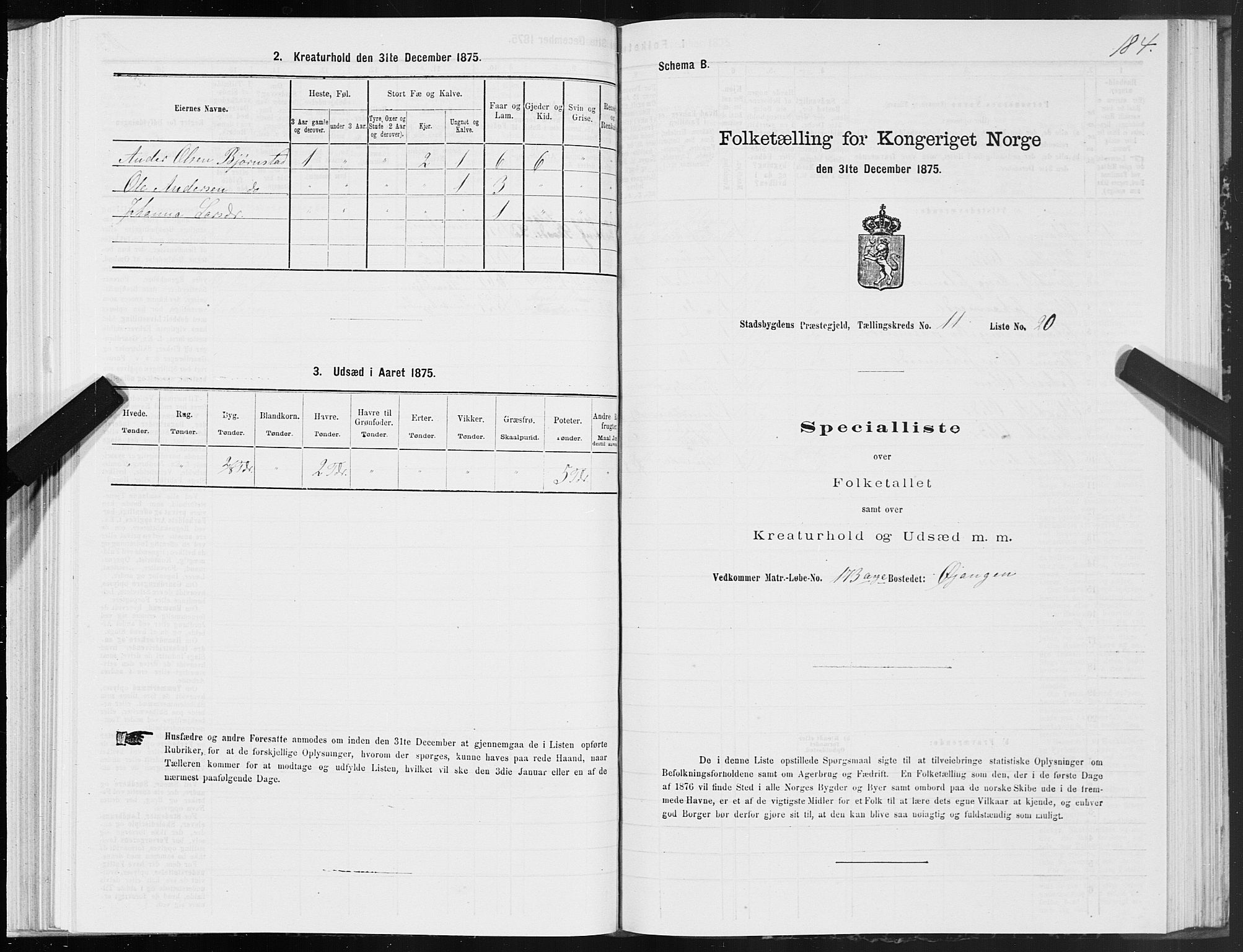 SAT, 1875 census for 1625P Stadsbygd, 1875, p. 6184