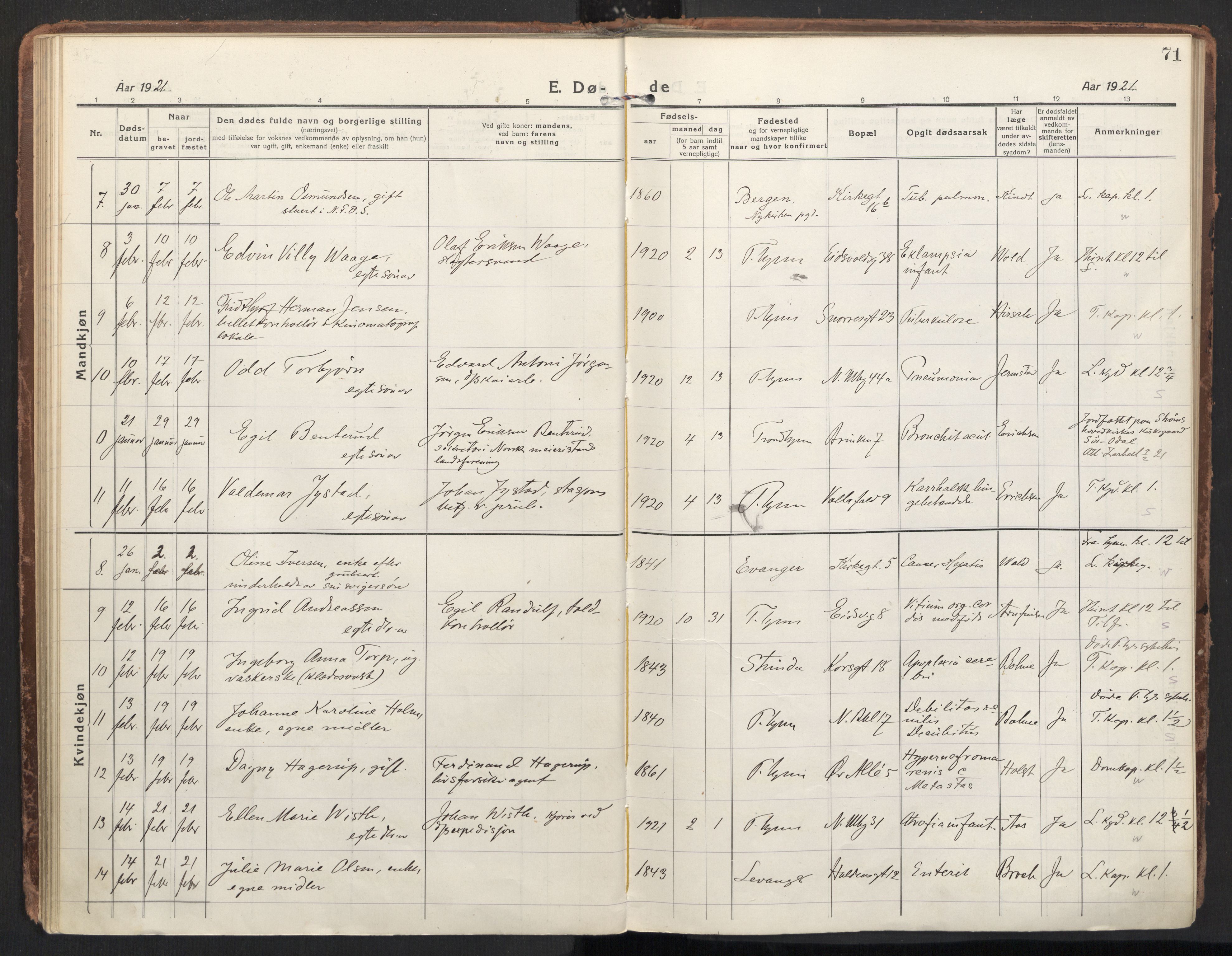 Ministerialprotokoller, klokkerbøker og fødselsregistre - Sør-Trøndelag, SAT/A-1456/604/L0207: Parish register (official) no. 604A27, 1917-1933, p. 71