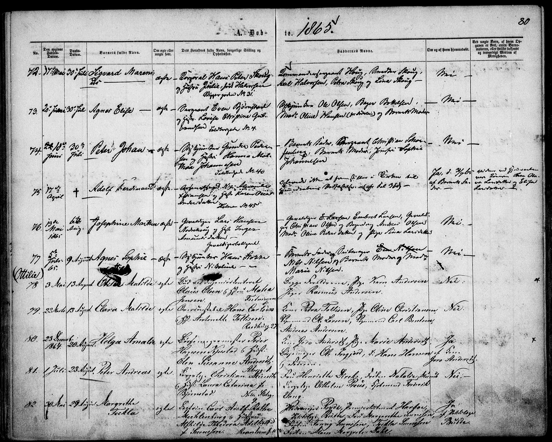 Garnisonsmenigheten Kirkebøker, SAO/A-10846/F/Fa/L0010: Parish register (official) no. 10, 1859-1869, p. 80