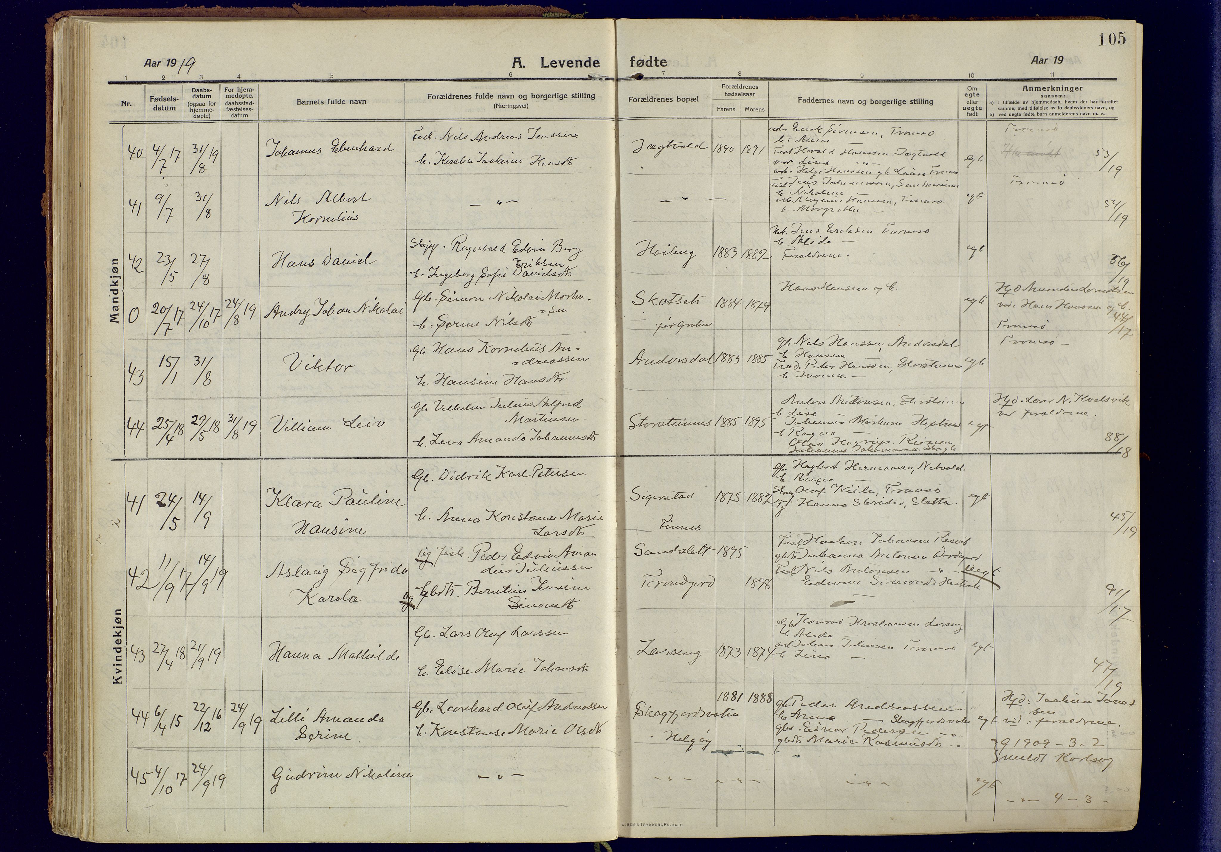 Tromsøysund sokneprestkontor, SATØ/S-1304/G/Ga/L0008kirke: Parish register (official) no. 8, 1914-1922, p. 105