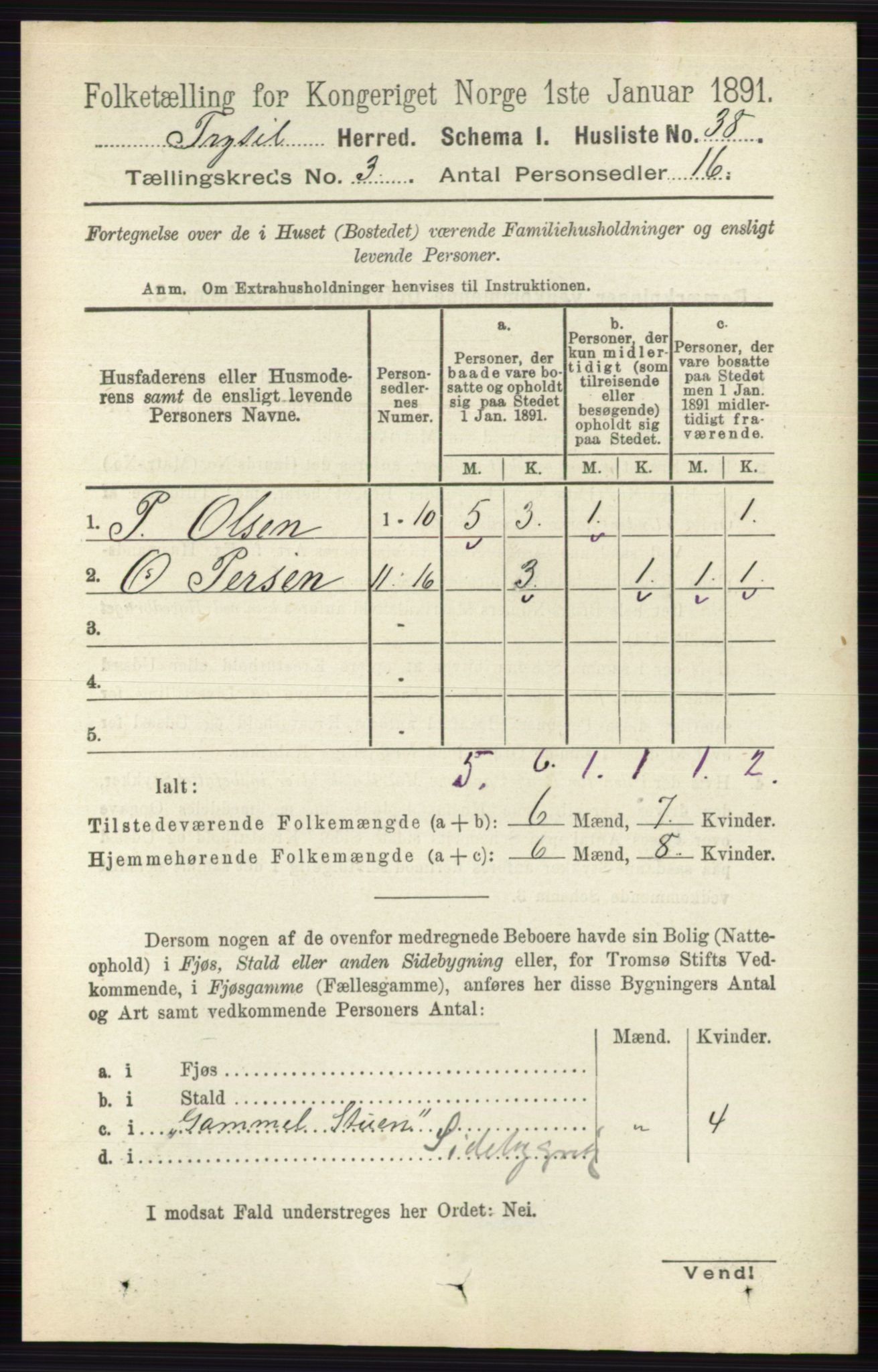 RA, 1891 census for 0428 Trysil, 1891, p. 1308