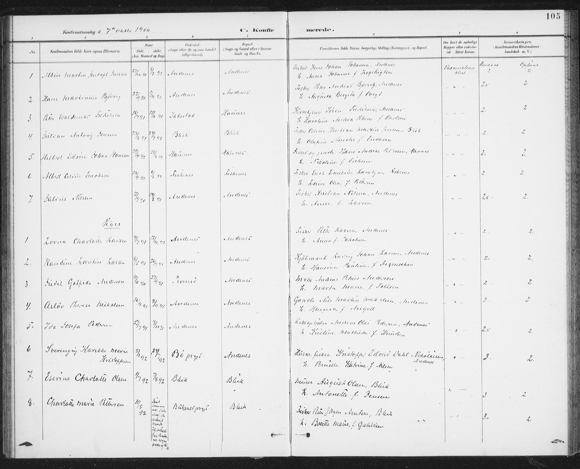 Ministerialprotokoller, klokkerbøker og fødselsregistre - Nordland, AV/SAT-A-1459/899/L1437: Parish register (official) no. 899A05, 1897-1908, p. 105