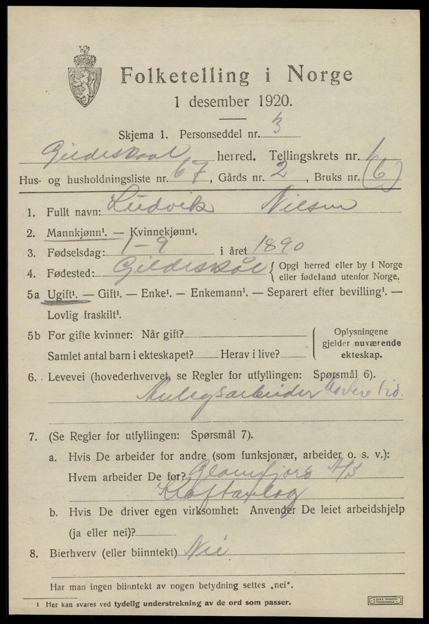 SAT, 1920 census for Gildeskål, 1920, p. 2400
