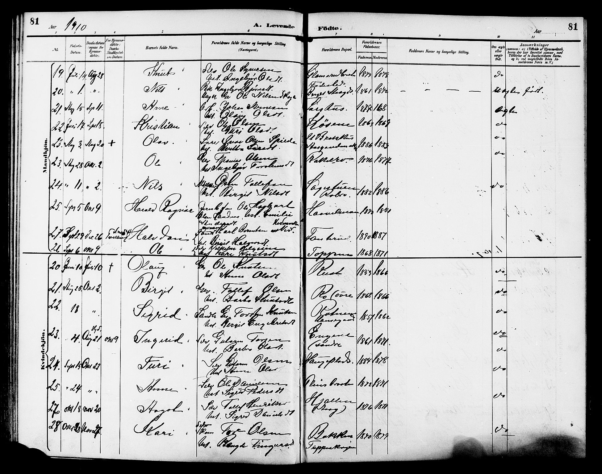 Gol kirkebøker, AV/SAKO-A-226/G/Ga/L0003: Parish register (copy) no. I 3, 1887-1914, p. 81