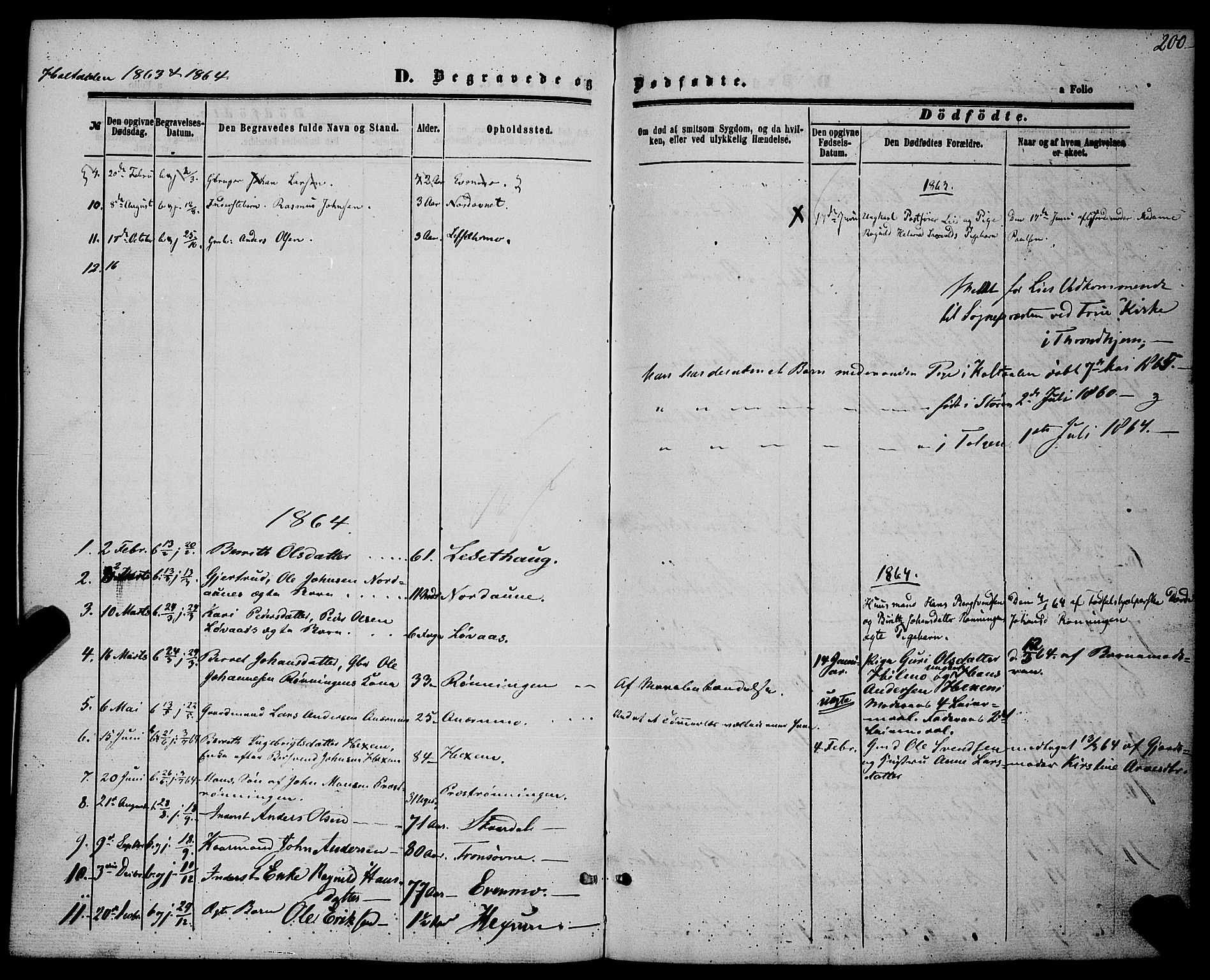 Ministerialprotokoller, klokkerbøker og fødselsregistre - Sør-Trøndelag, SAT/A-1456/685/L0966: Parish register (official) no. 685A07 /1, 1860-1869, p. 200