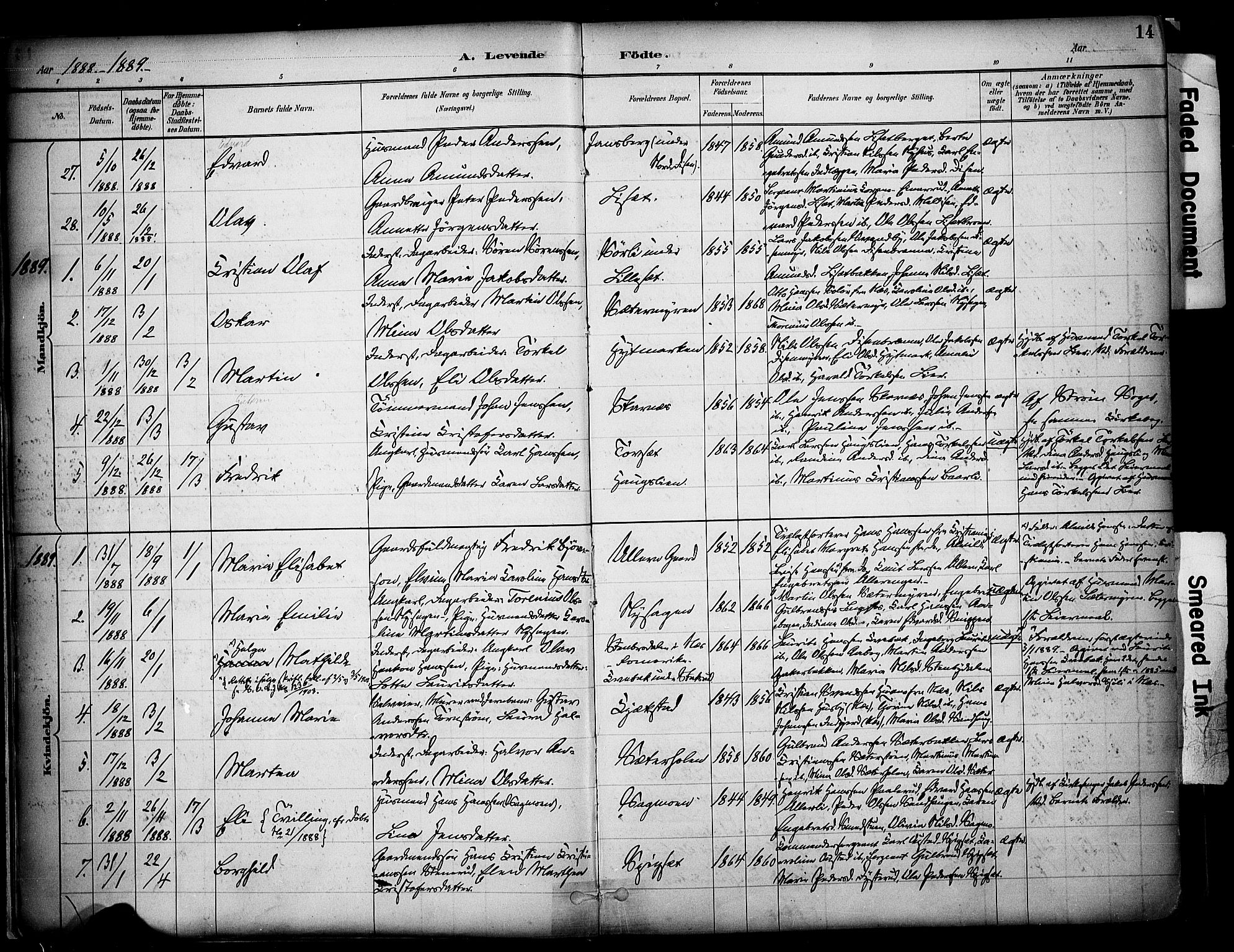 Sør-Odal prestekontor, SAH/PREST-030/H/Ha/Haa/L0008: Parish register (official) no. 8, 1886-1922, p. 14