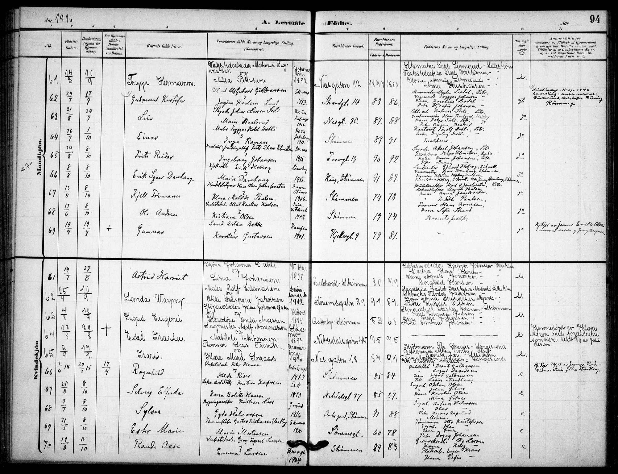 Skedsmo prestekontor Kirkebøker, AV/SAO-A-10033a/F/Fc/L0001: Parish register (official) no. III 1, 1908-1916, p. 94