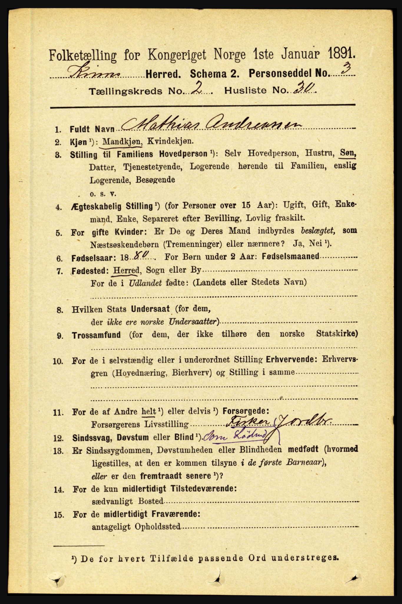 RA, 1891 census for 1437 Kinn, 1891, p. 724