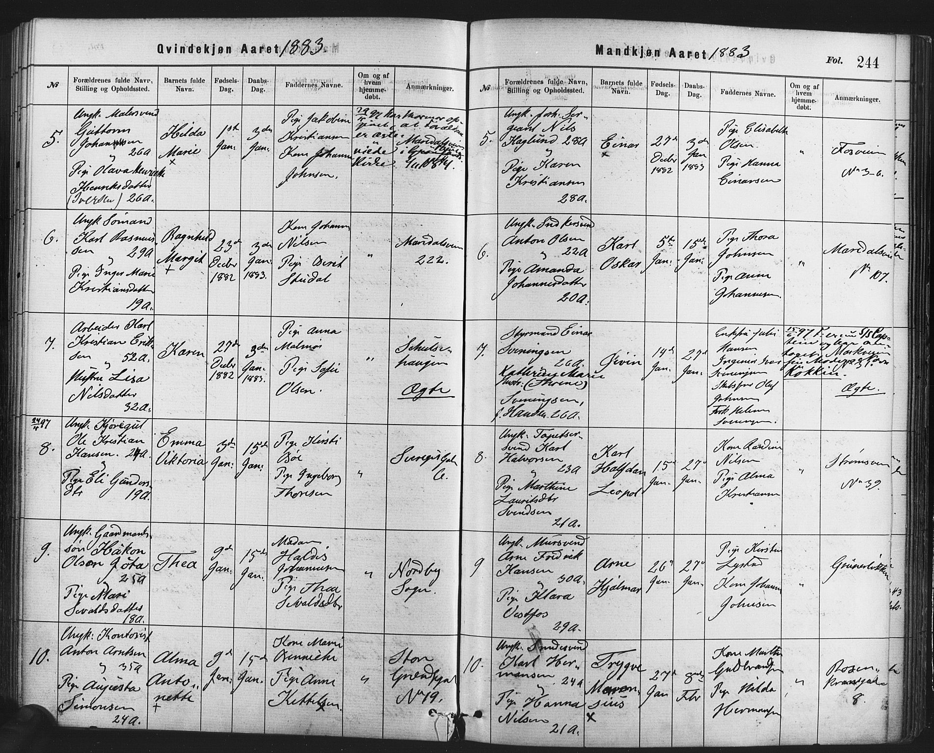 Rikshospitalet prestekontor Kirkebøker, AV/SAO-A-10309b/F/L0006: Parish register (official) no. 6, 1871-1885, p. 244