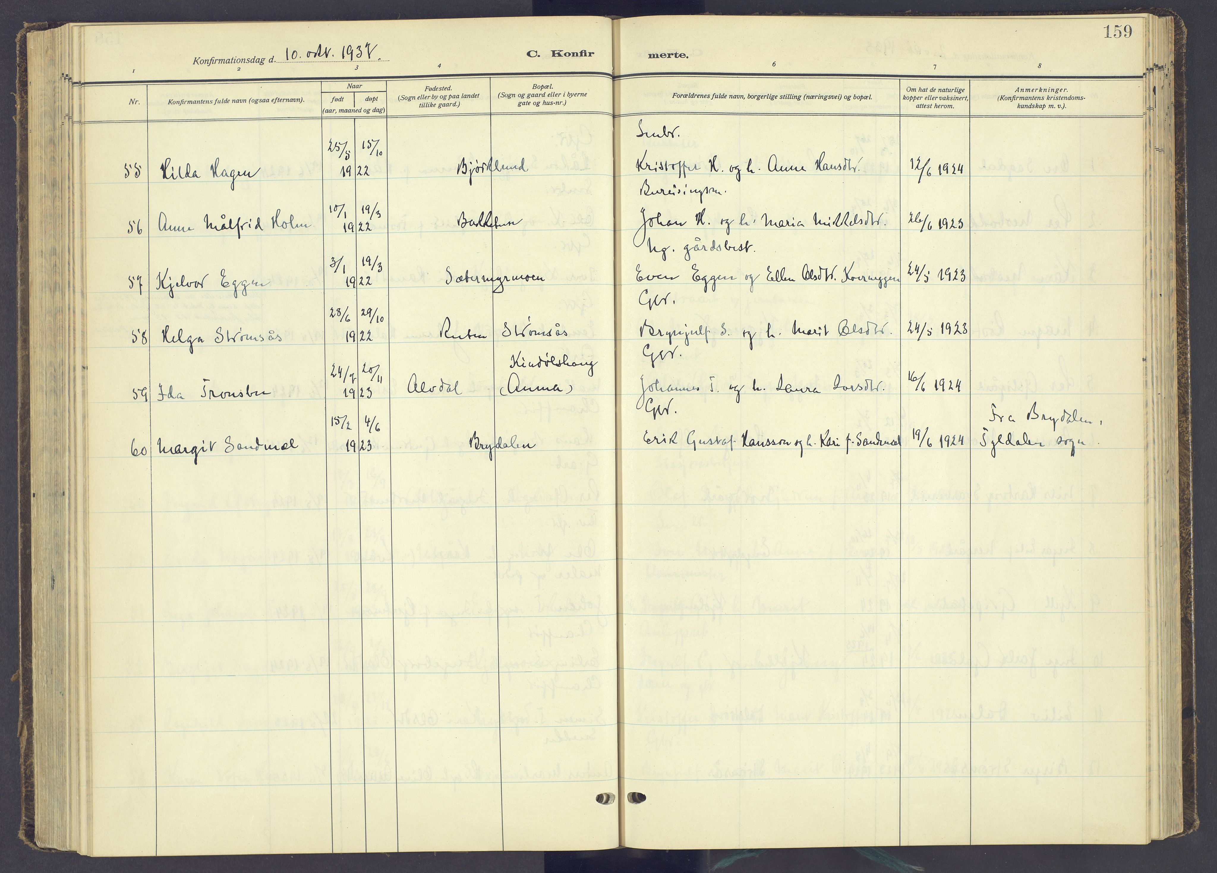 Tynset prestekontor, AV/SAH-PREST-058/H/Ha/Haa/L0027: Parish register (official) no. 27, 1930-1944, p. 159