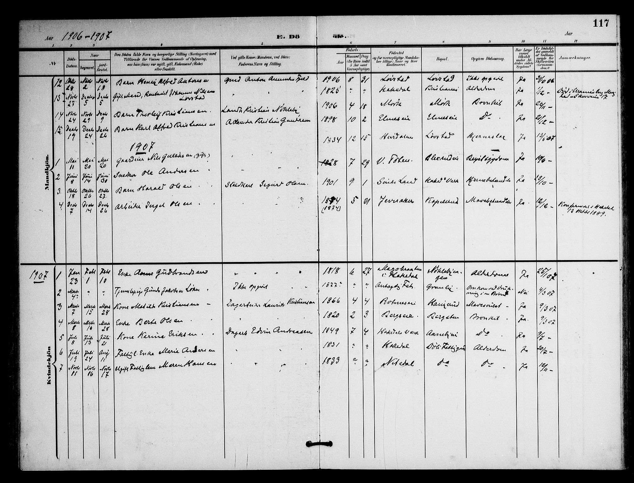 Nittedal prestekontor Kirkebøker, AV/SAO-A-10365a/F/Fb/L0002: Parish register (official) no. II 2, 1902-1921, p. 117