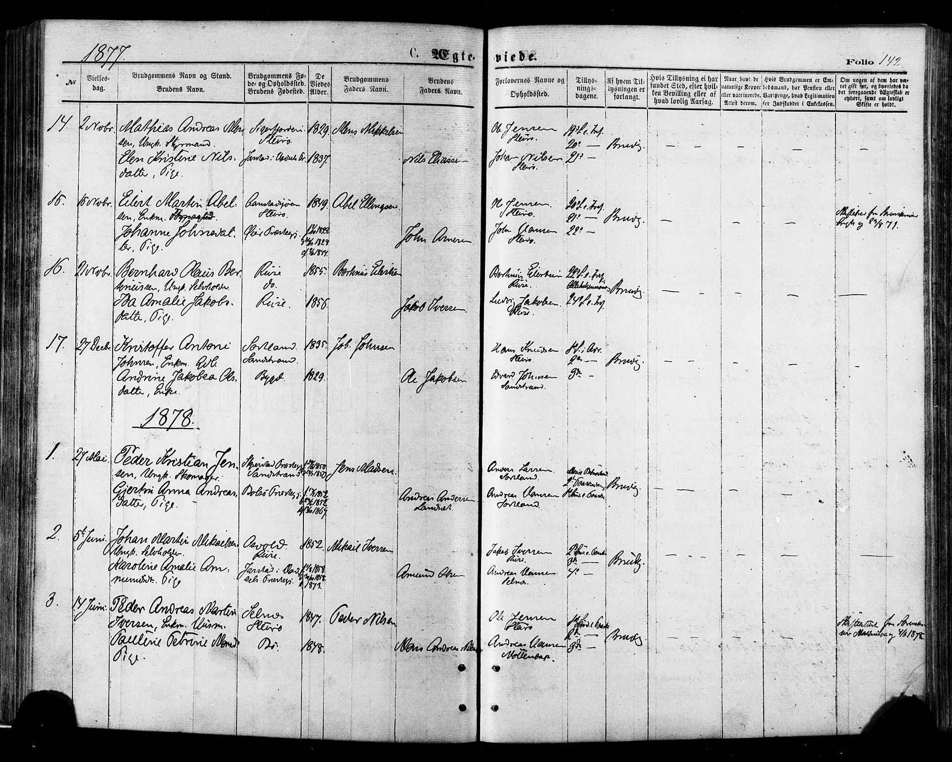 Ministerialprotokoller, klokkerbøker og fødselsregistre - Nordland, AV/SAT-A-1459/895/L1370: Parish register (official) no. 895A05, 1873-1884, p. 142