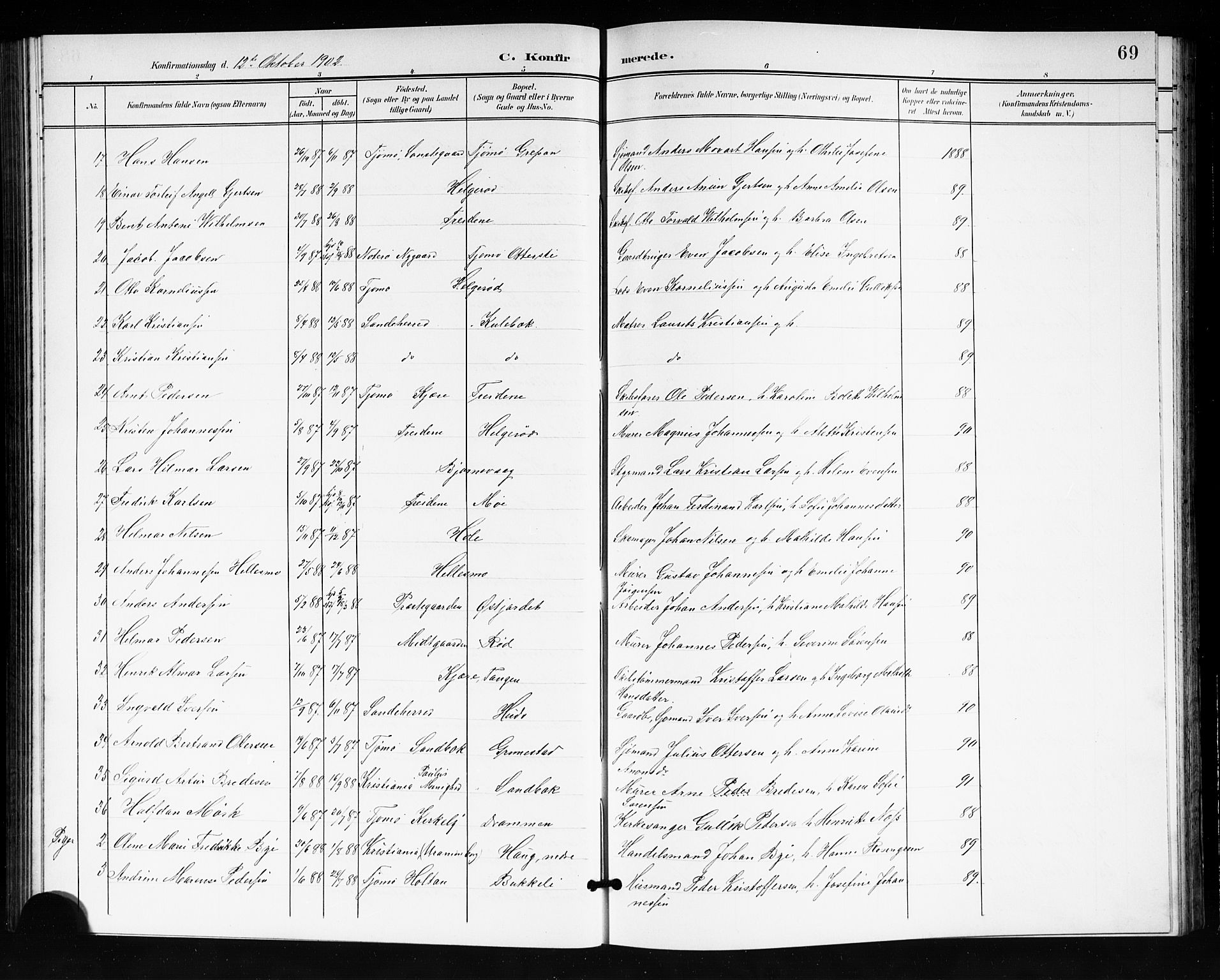 Tjøme kirkebøker, AV/SAKO-A-328/G/Ga/L0001: Parish register (copy) no. I 1, 1901-1910, p. 69