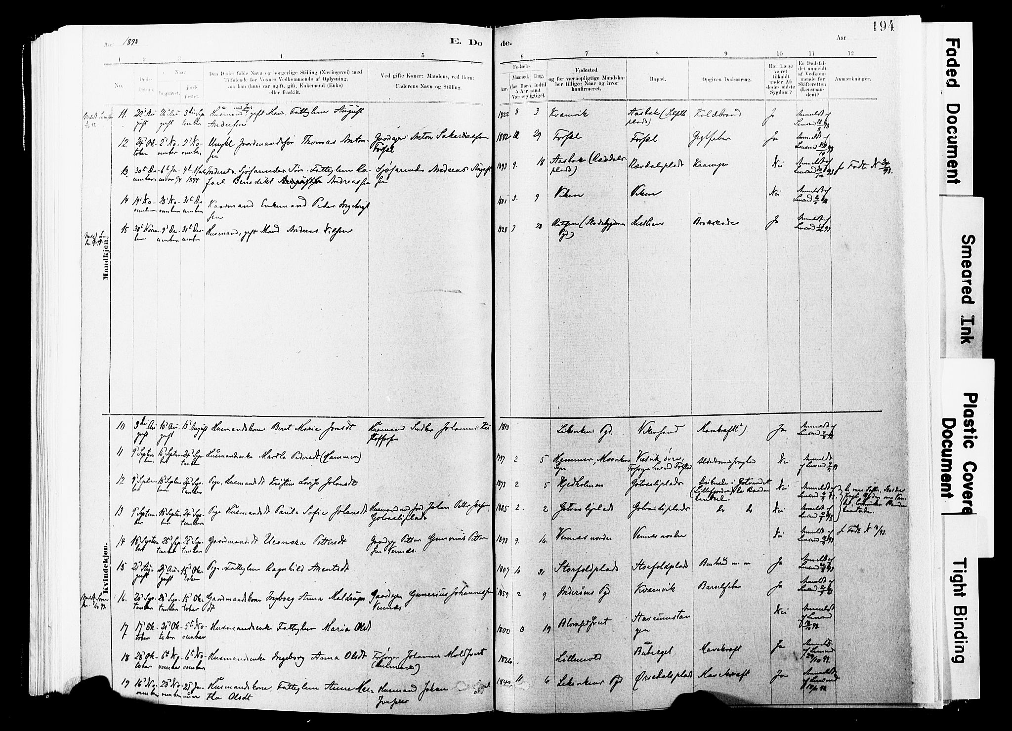 Ministerialprotokoller, klokkerbøker og fødselsregistre - Nord-Trøndelag, AV/SAT-A-1458/744/L0420: Parish register (official) no. 744A04, 1882-1904, p. 194