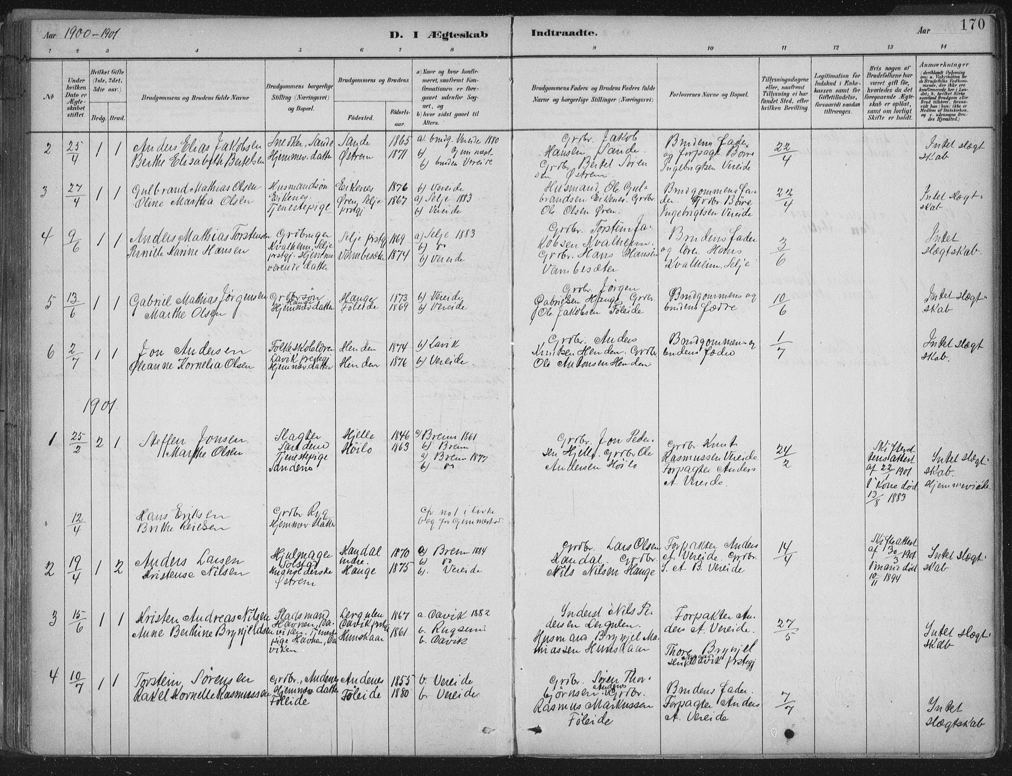 Gloppen sokneprestembete, AV/SAB-A-80101/H/Haa/Haab/L0001: Parish register (official) no. B  1, 1885-1905, p. 170