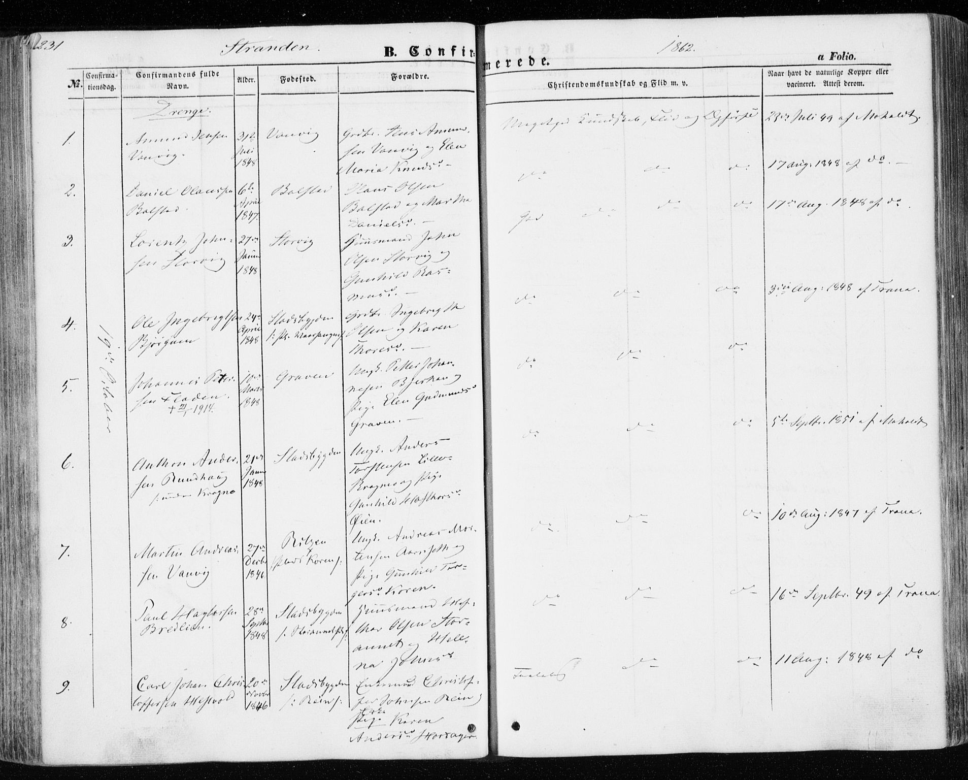 Ministerialprotokoller, klokkerbøker og fødselsregistre - Nord-Trøndelag, SAT/A-1458/701/L0008: Parish register (official) no. 701A08 /1, 1854-1863, p. 231