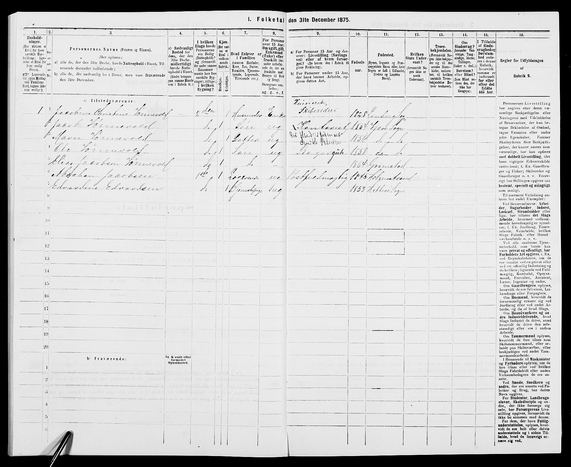 SAK, 1875 census for 0904B Fjære/Grimstad, 1875, p. 233