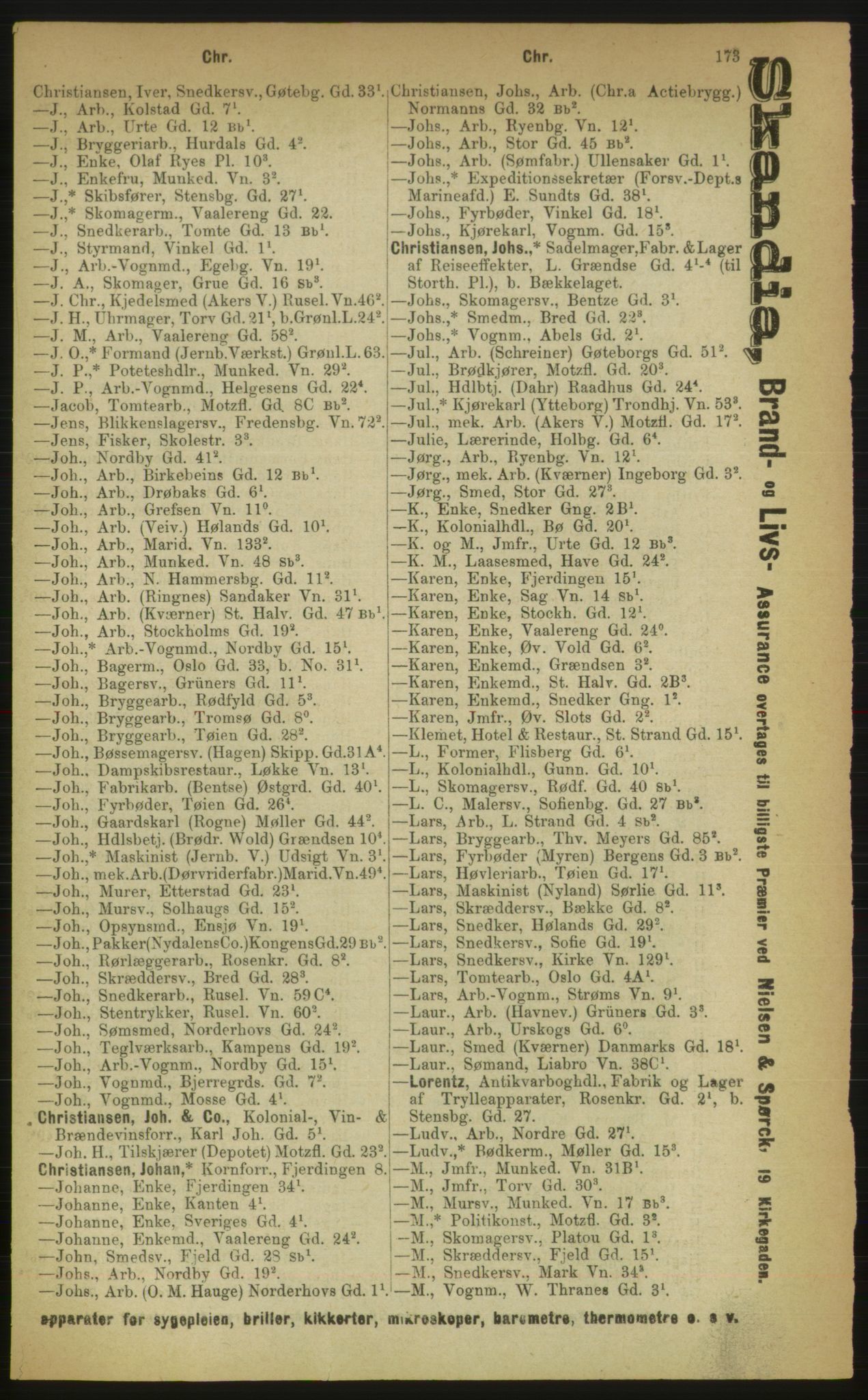 Kristiania/Oslo adressebok, PUBL/-, 1888, p. 173