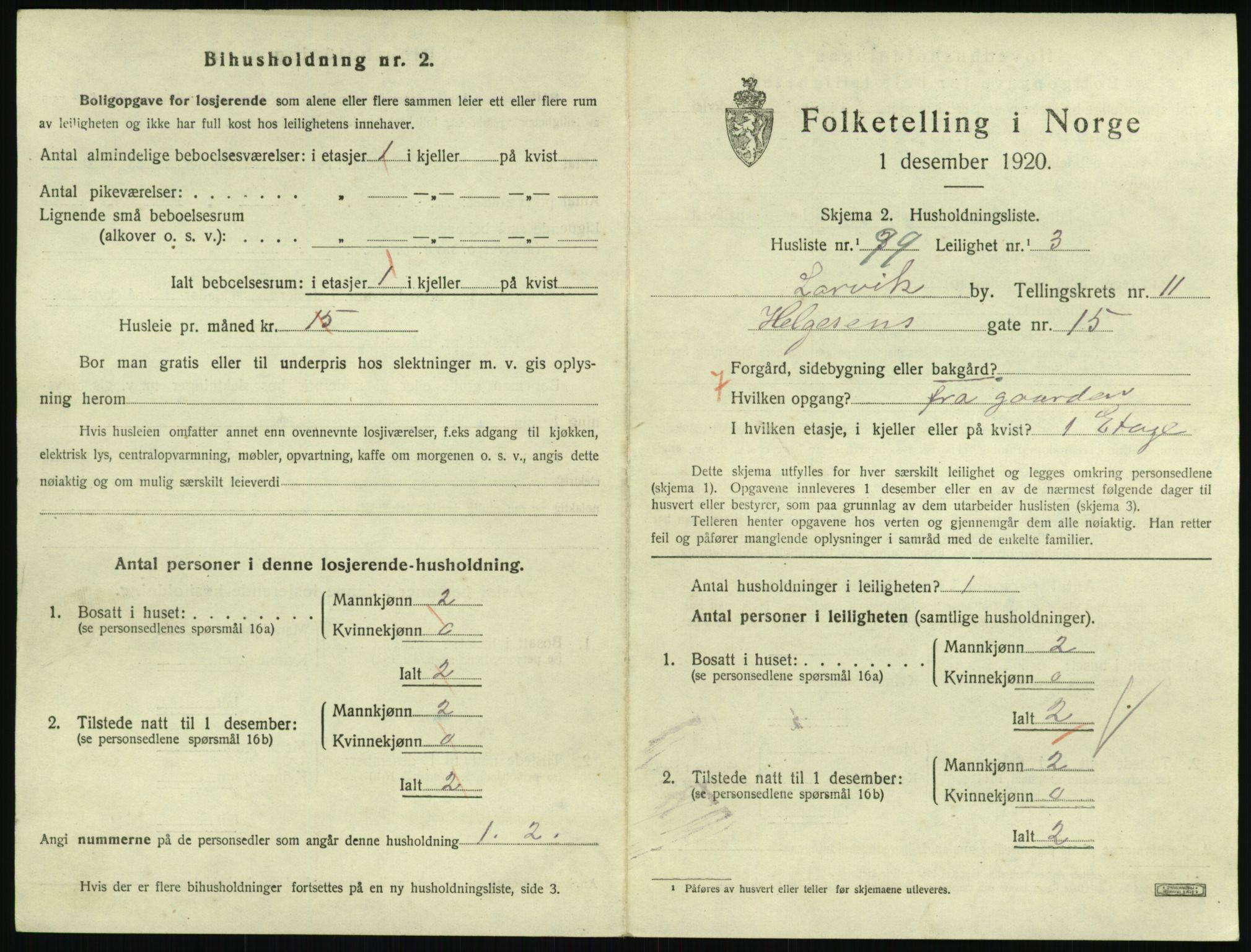 SAKO, 1920 census for Larvik, 1920, p. 8336