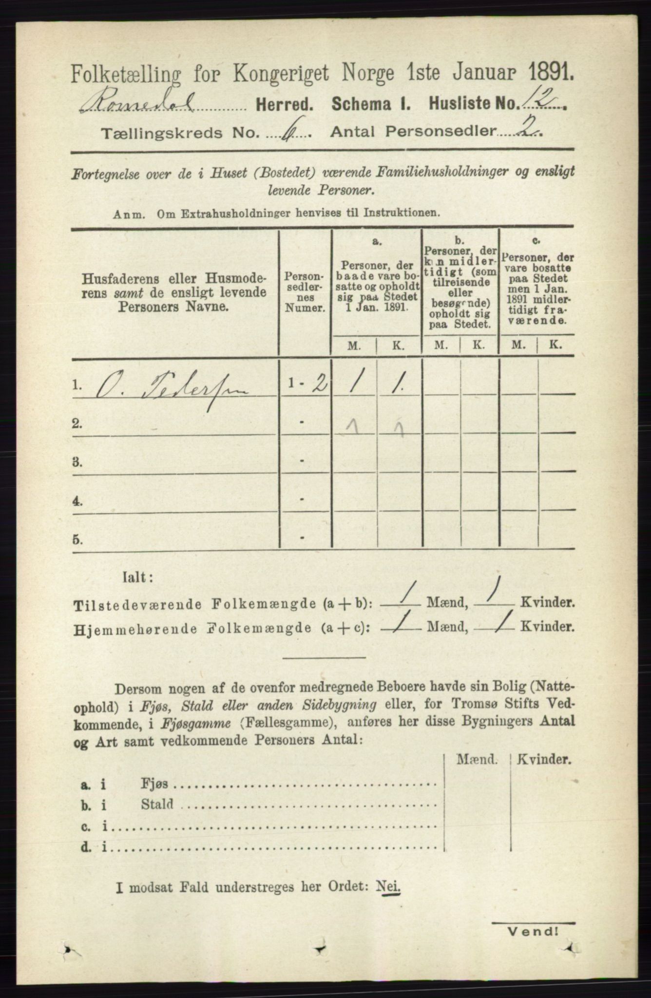 RA, 1891 census for 0416 Romedal, 1891, p. 2871