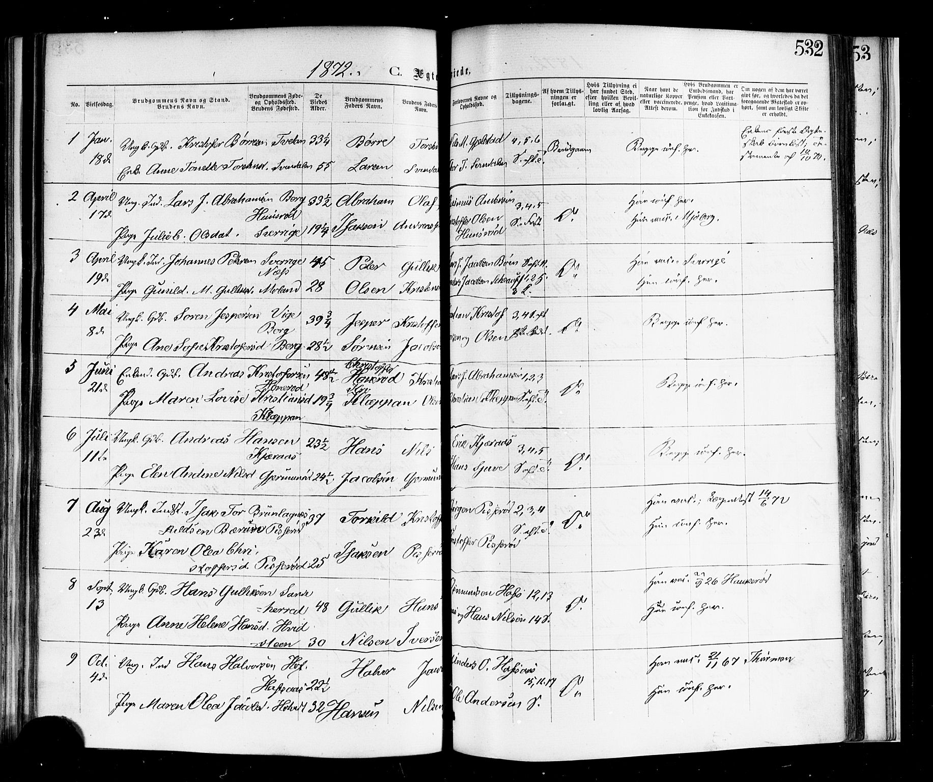 Andebu kirkebøker, SAKO/A-336/F/Fa/L0006: Parish register (official) no. 6, 1871-1878, p. 532