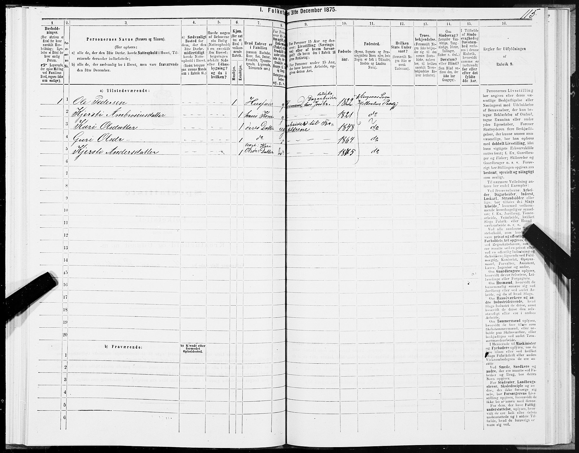 SAT, 1875 census for 1645P Haltdalen, 1875, p. 2115