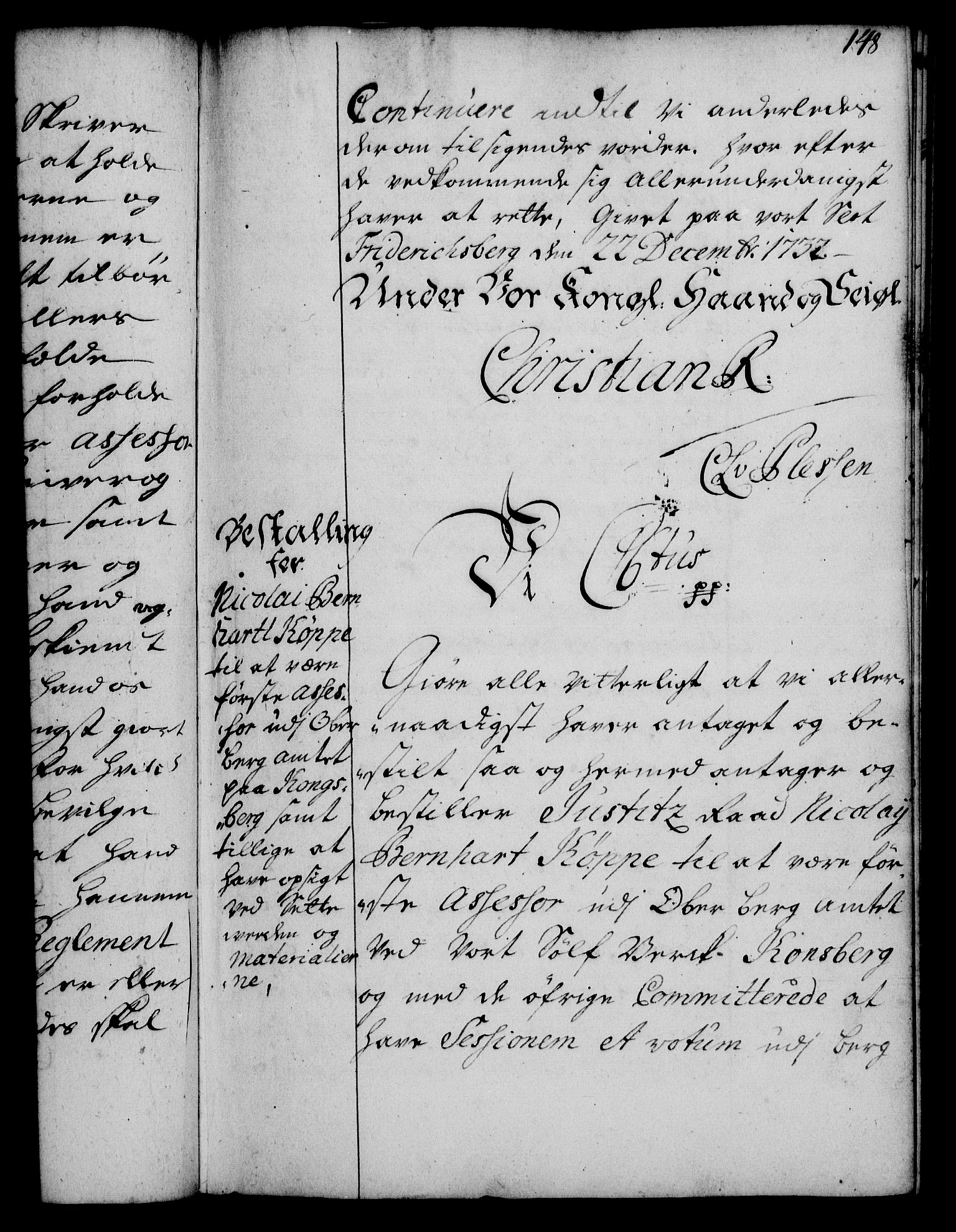 Rentekammeret, Kammerkanselliet, RA/EA-3111/G/Gg/Gge/L0002: Norsk bestallingsprotokoll med register (merket RK 53.26), 1730-1744, p. 148