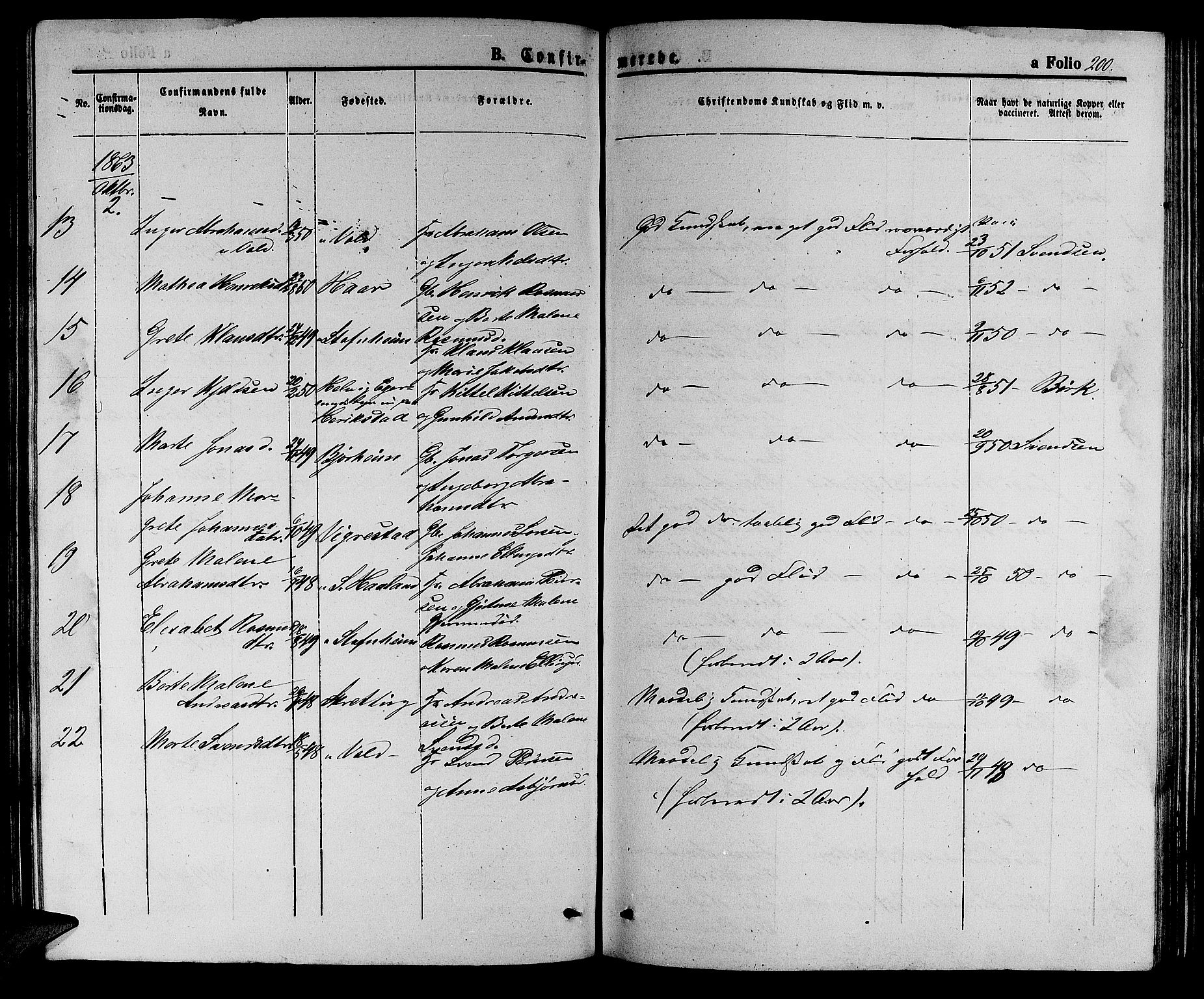 Hå sokneprestkontor, AV/SAST-A-101801/001/30BB/L0002: Parish register (copy) no. B 2, 1854-1883, p. 200