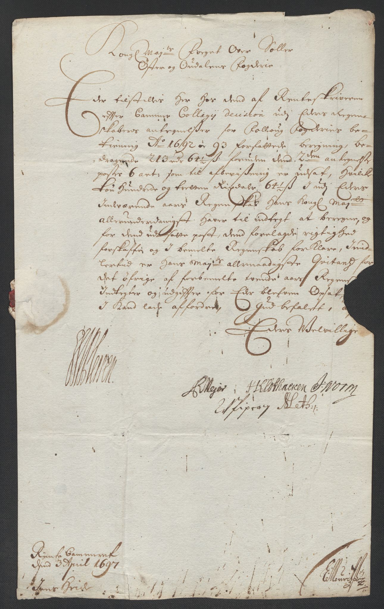 Rentekammeret inntil 1814, Reviderte regnskaper, Fogderegnskap, AV/RA-EA-4092/R13/L0835: Fogderegnskap Solør, Odal og Østerdal, 1697, p. 29