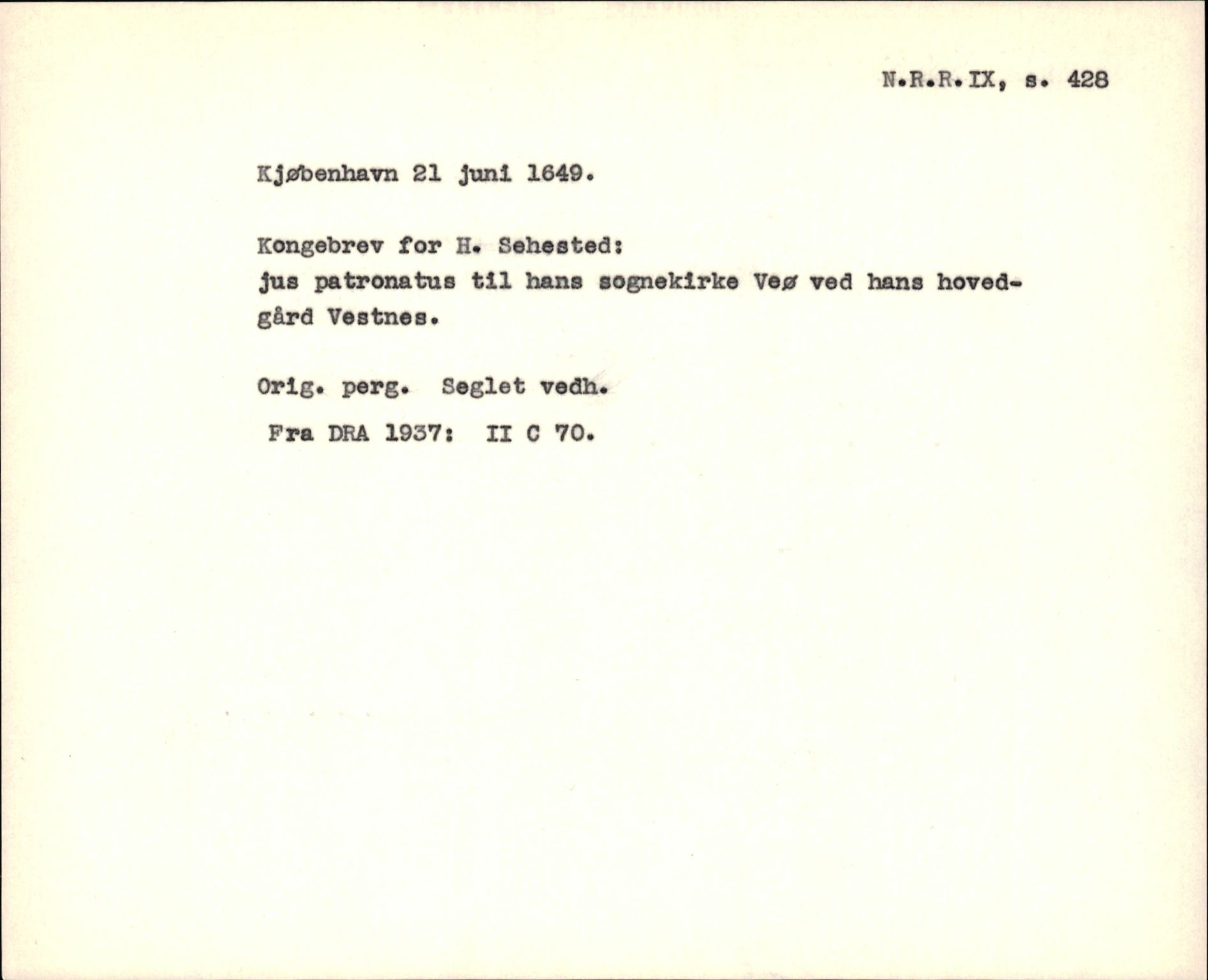 Riksarkivets diplomsamling, AV/RA-EA-5965/F35/F35f/L0002: Regestsedler: Diplomer fra DRA 1937 og 1996, p. 145