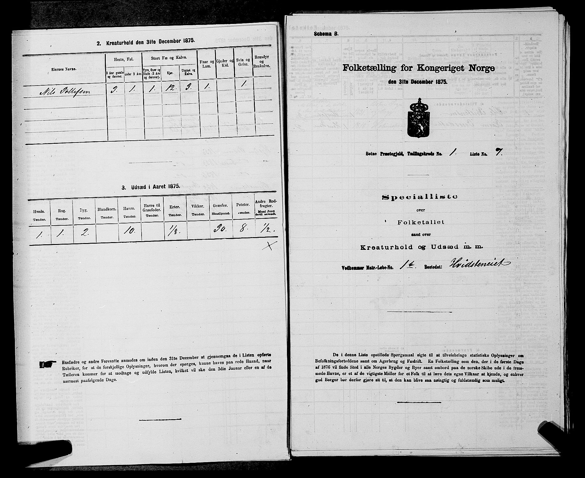 SAKO, 1875 census for 0715P Botne, 1875, p. 58