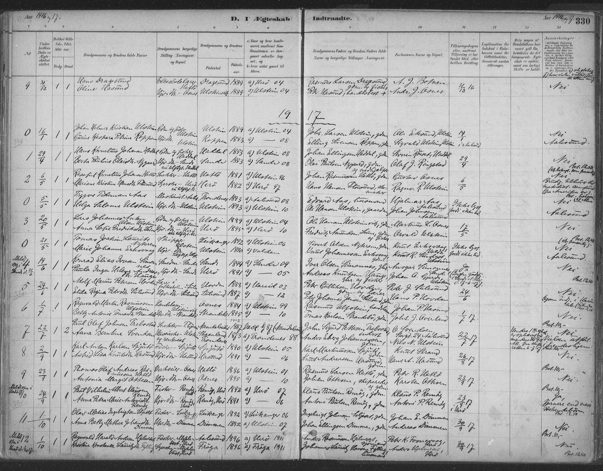 Ministerialprotokoller, klokkerbøker og fødselsregistre - Møre og Romsdal, AV/SAT-A-1454/509/L0106: Parish register (official) no. 509A04, 1883-1922, p. 330