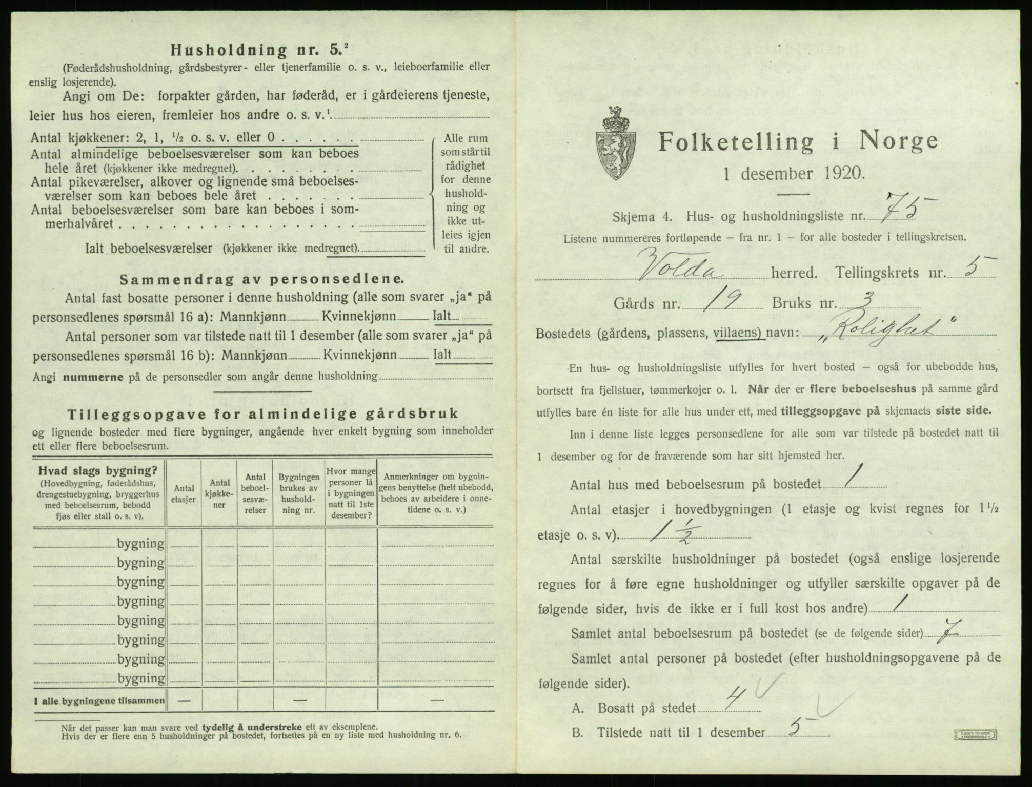 SAT, 1920 census for Volda, 1920, p. 514