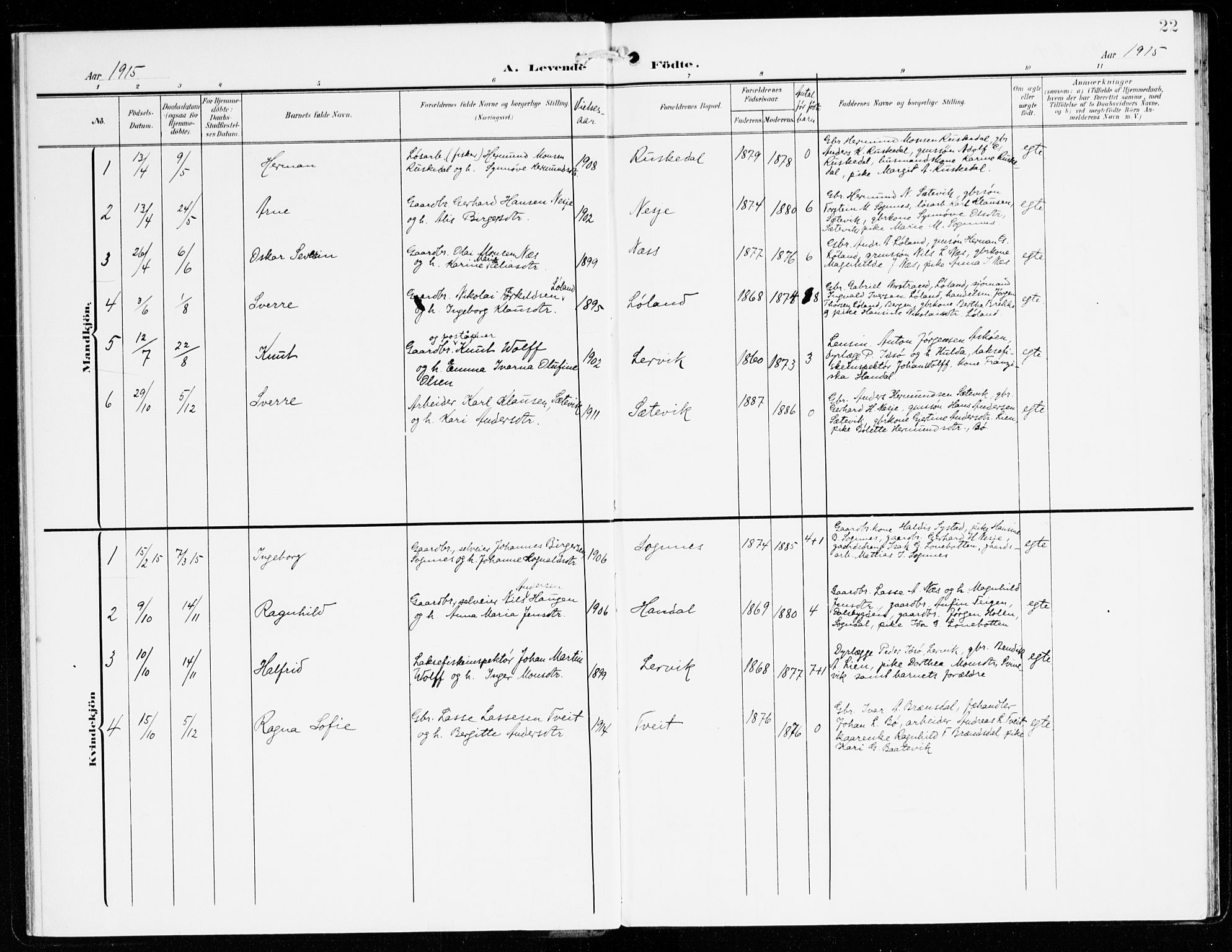 Hyllestad sokneprestembete, SAB/A-80401: Parish register (official) no. C 2, 1904-1917, p. 22