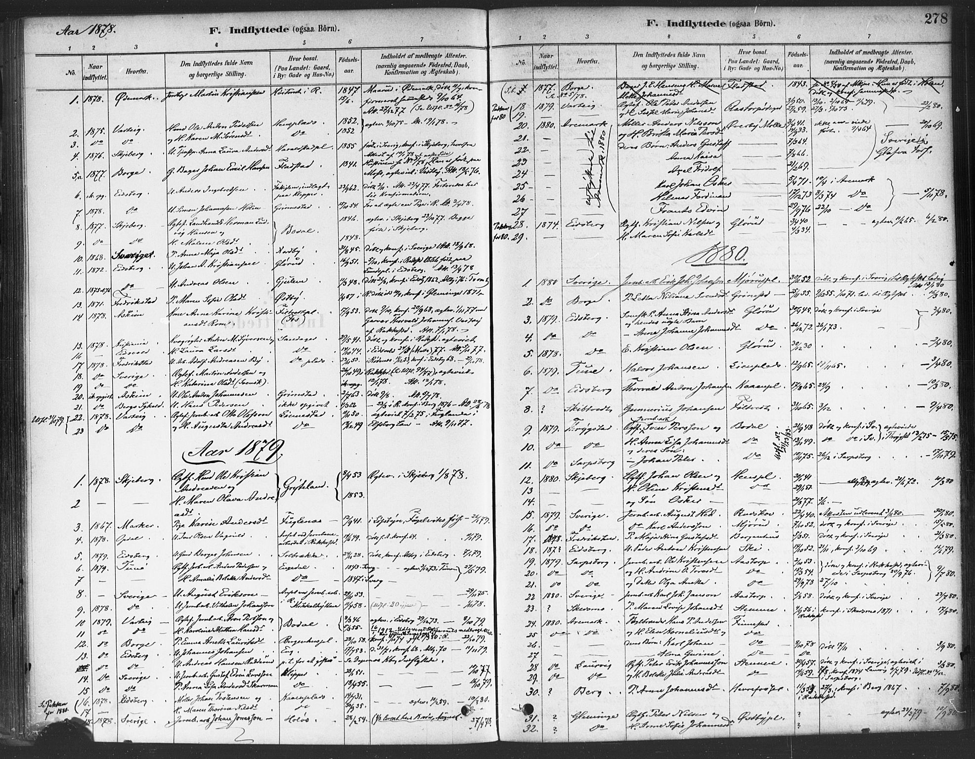 Rakkestad prestekontor Kirkebøker, AV/SAO-A-2008/F/Fa/L0012: Parish register (official) no. I 12, 1878-1893, p. 278