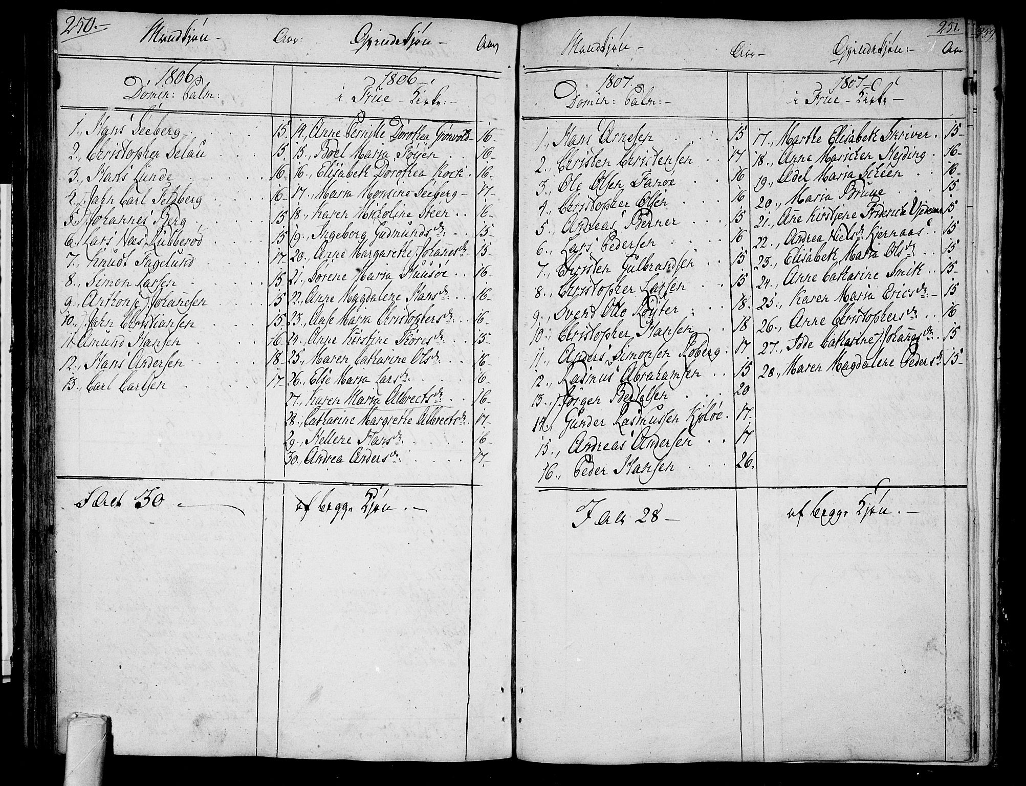 Tønsberg kirkebøker, AV/SAKO-A-330/F/Fa/L0003: Parish register (official) no. I 3, 1797-1814, p. 250-251