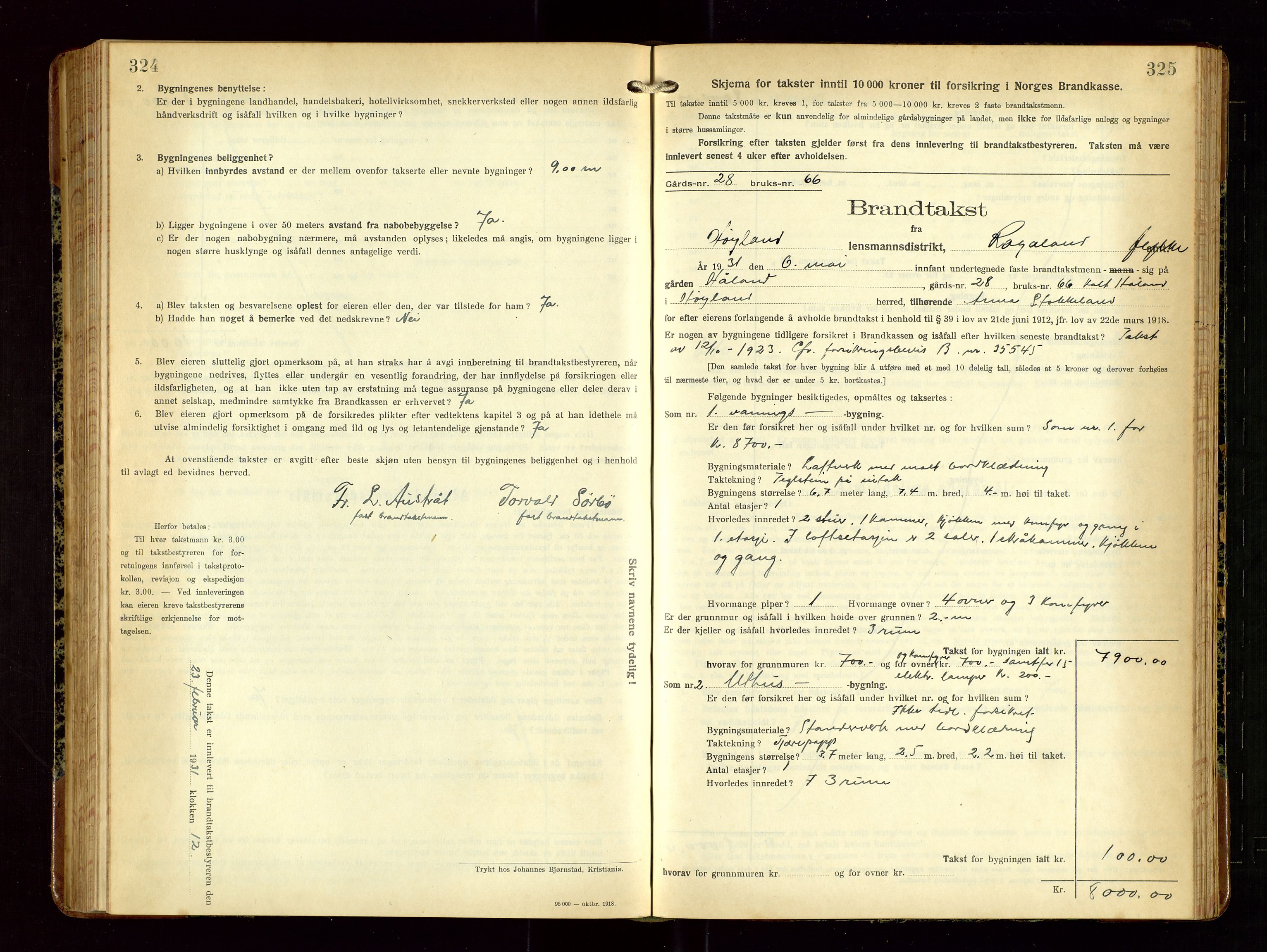 Høyland/Sandnes lensmannskontor, SAST/A-100166/Gob/L0004: "Brandtakstprotokol", 1924-1933, p. 324-325