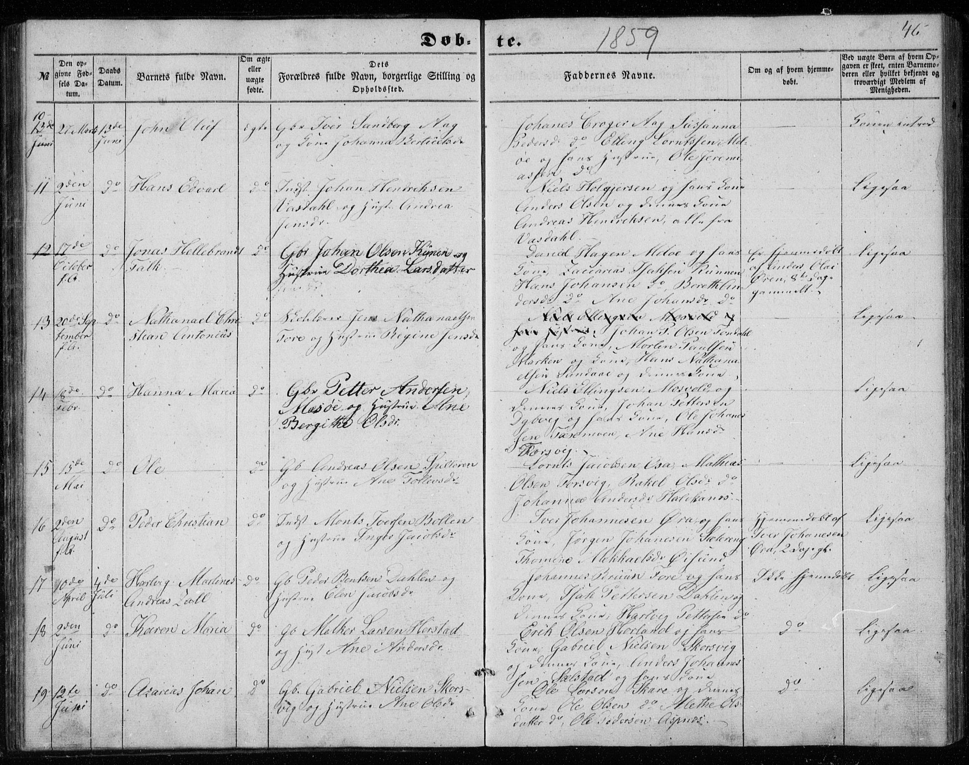 Ministerialprotokoller, klokkerbøker og fødselsregistre - Nordland, SAT/A-1459/843/L0633: Parish register (copy) no. 843C02, 1853-1873, p. 46