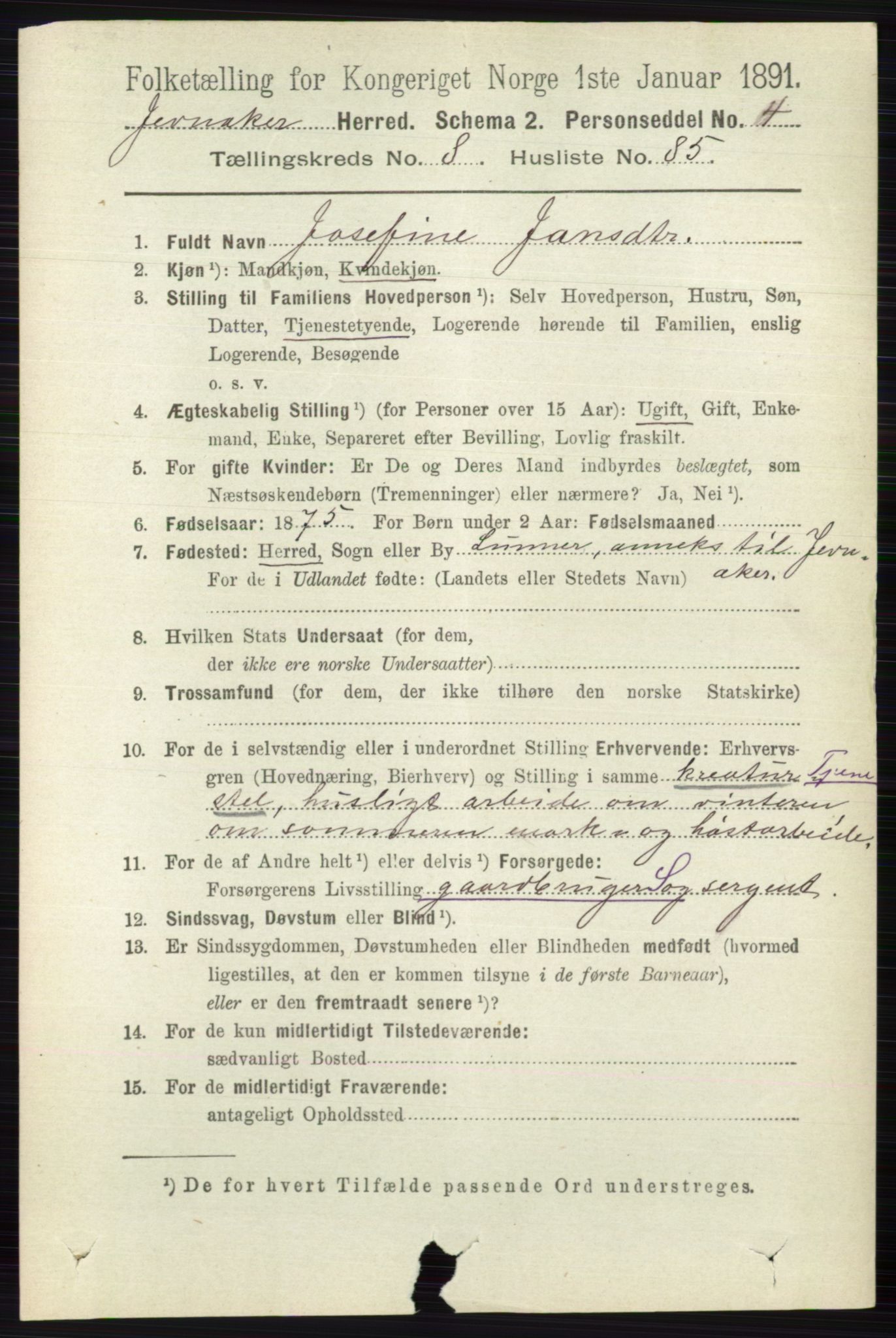 RA, 1891 census for 0532 Jevnaker, 1891, p. 4872